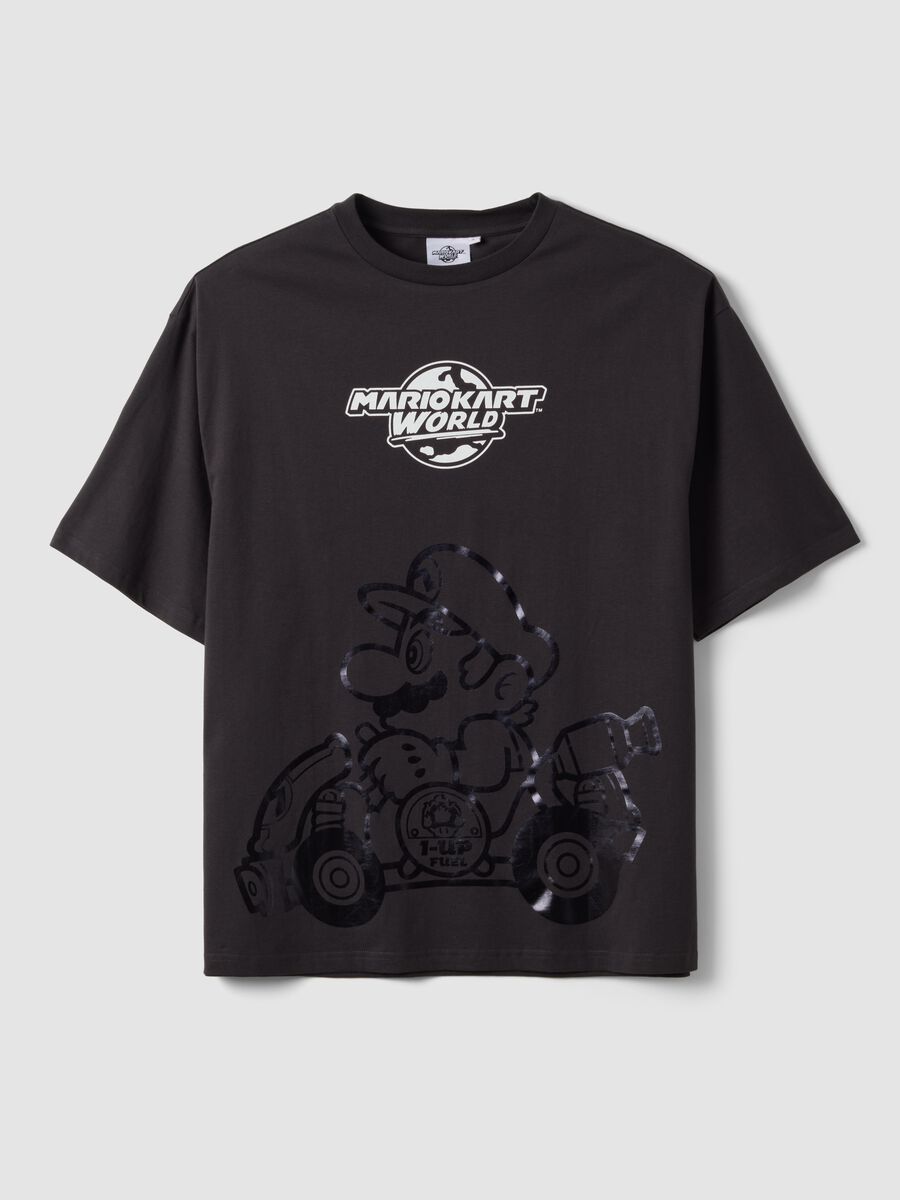 Black pure cotton T-shirt with Mario Kart print_0
