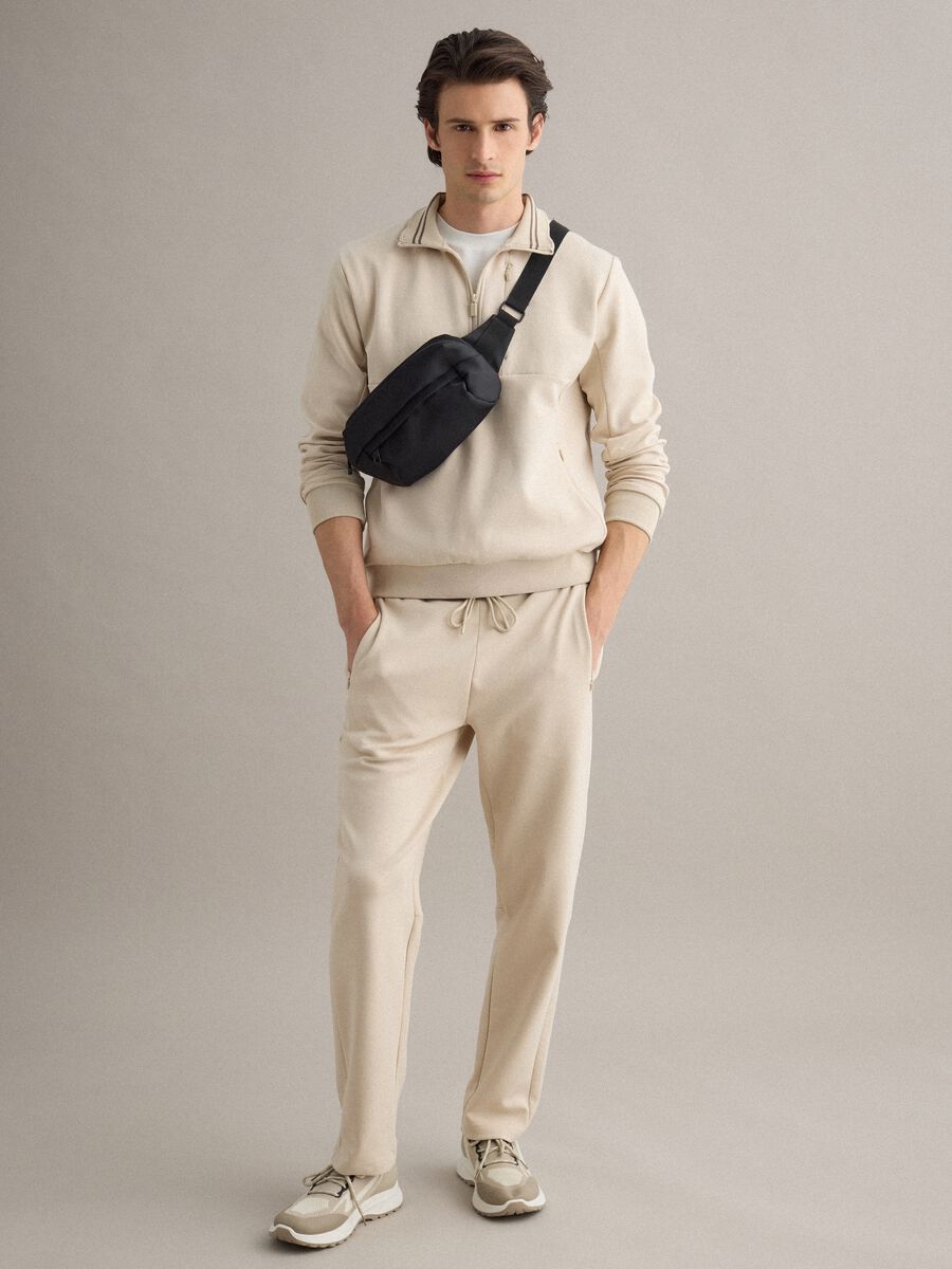 Felpa in misto cotone elasticizzato beige regular fit con mezza zip_1