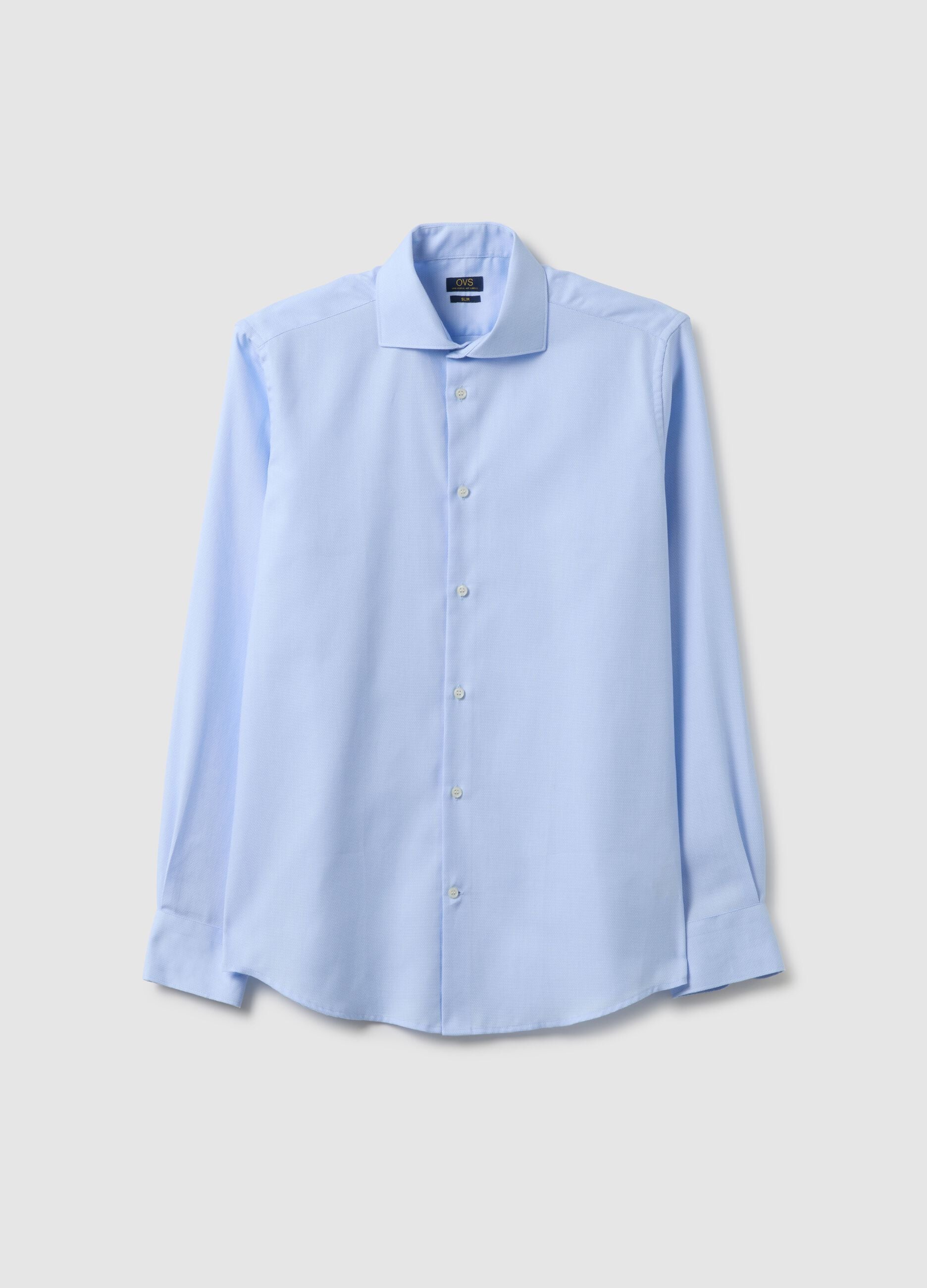 Light blue shirt with French collar in pure cotton slim fit