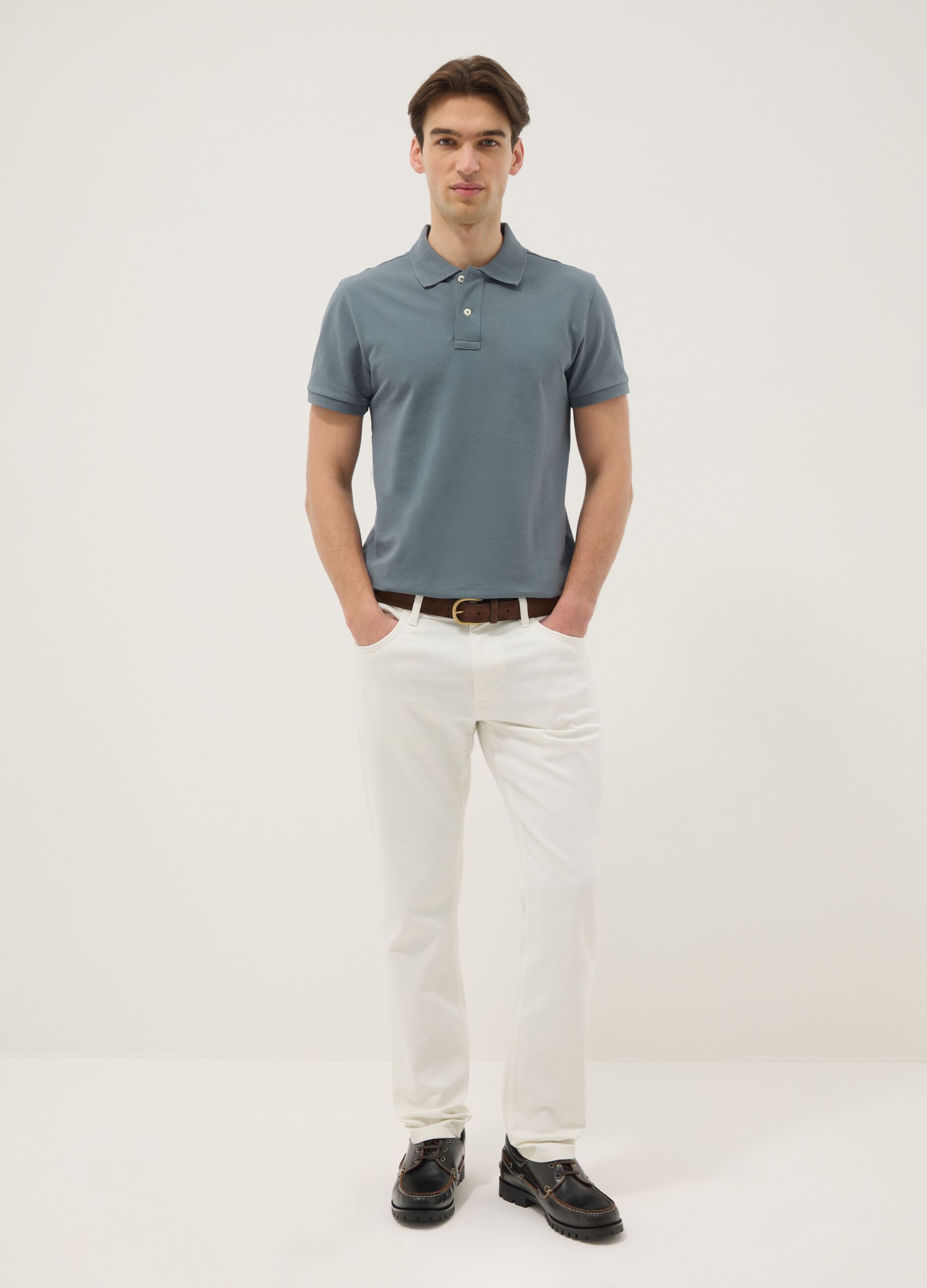 Slim fit grey pure cotton polo