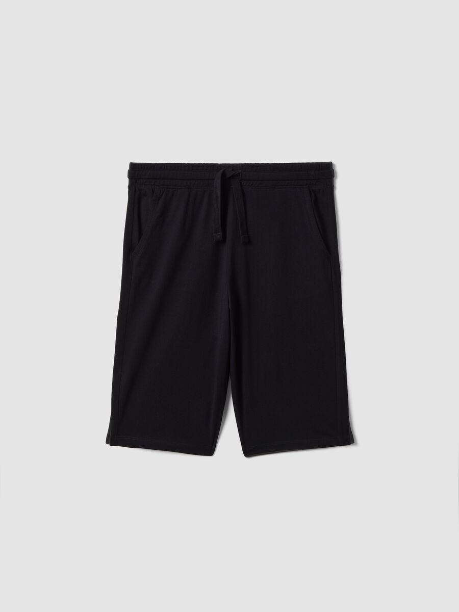 Pantaloncini in puro cotone nero da ragazzo comfort fit_3