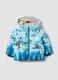 Blue padded hooded jacket with animal print, regular fit_0