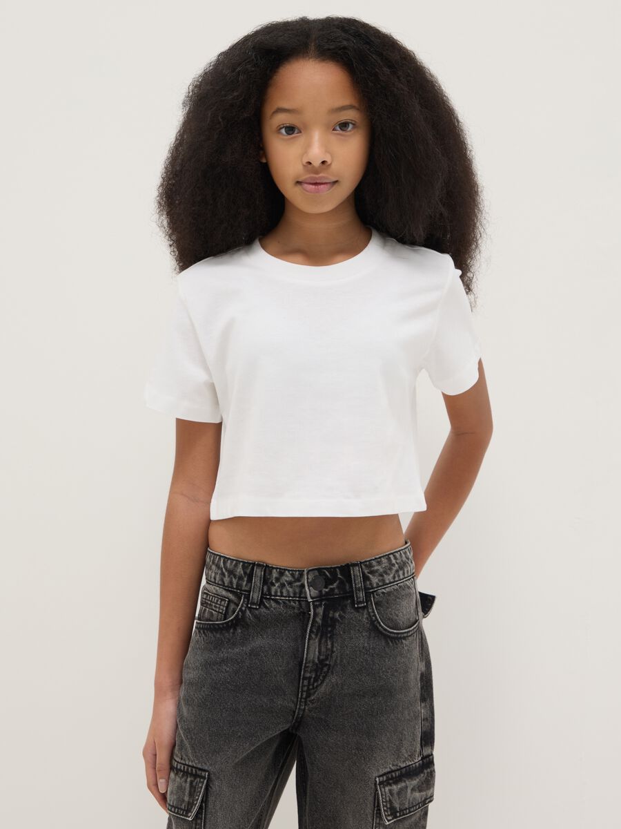 T-shirt in puro cotone bianca da ragazza boxy fit_0