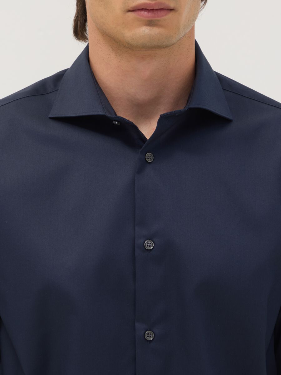 Blue pure cotton shirt with classic collar, regular fit, non-iron_1