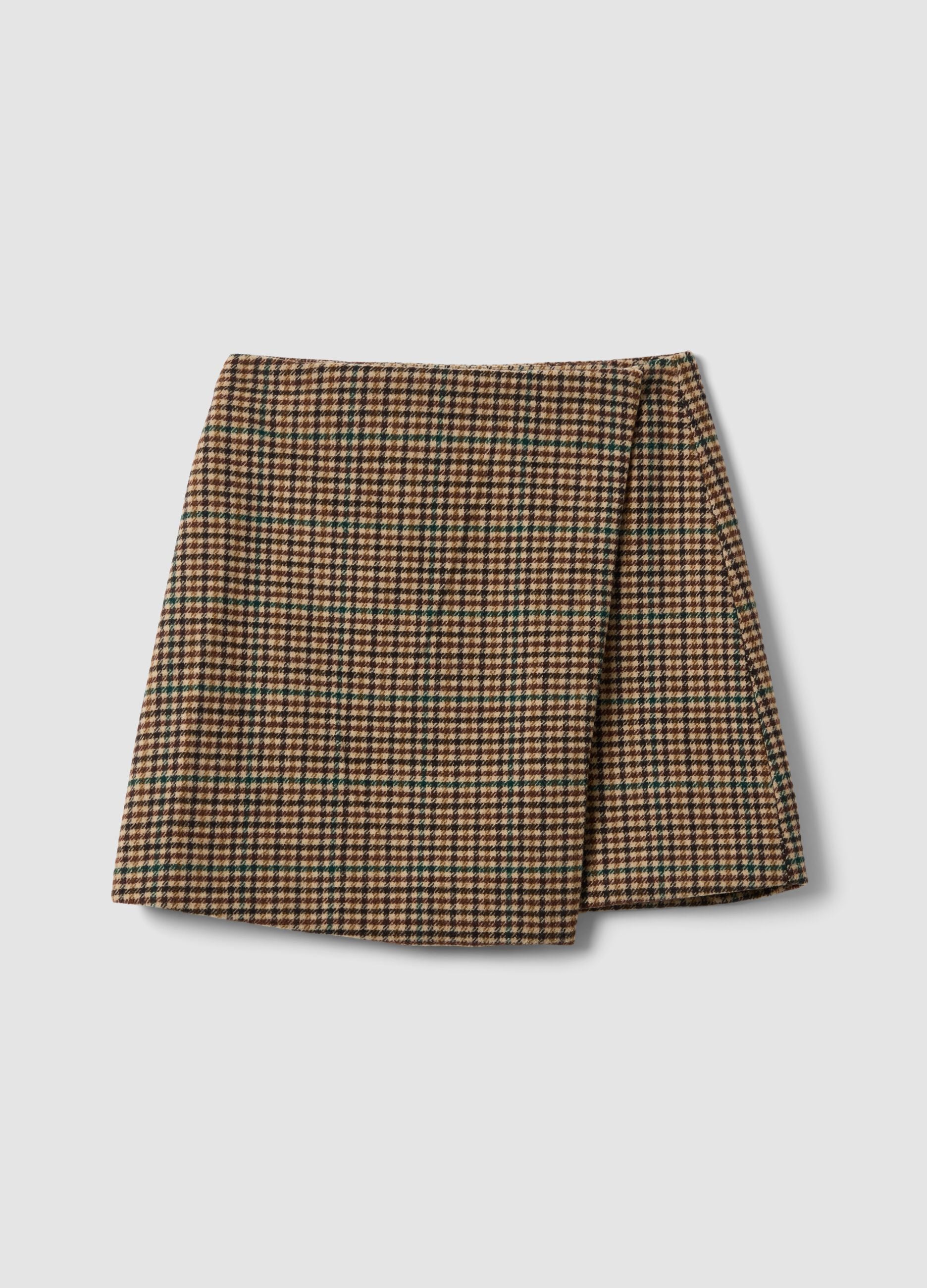 Brown wool-blend check skirt