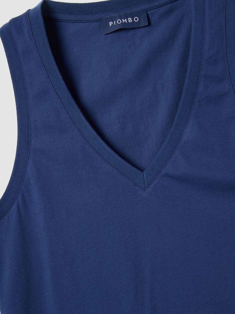 Tank top in misto cotone blu regular fit con scollo a V_5