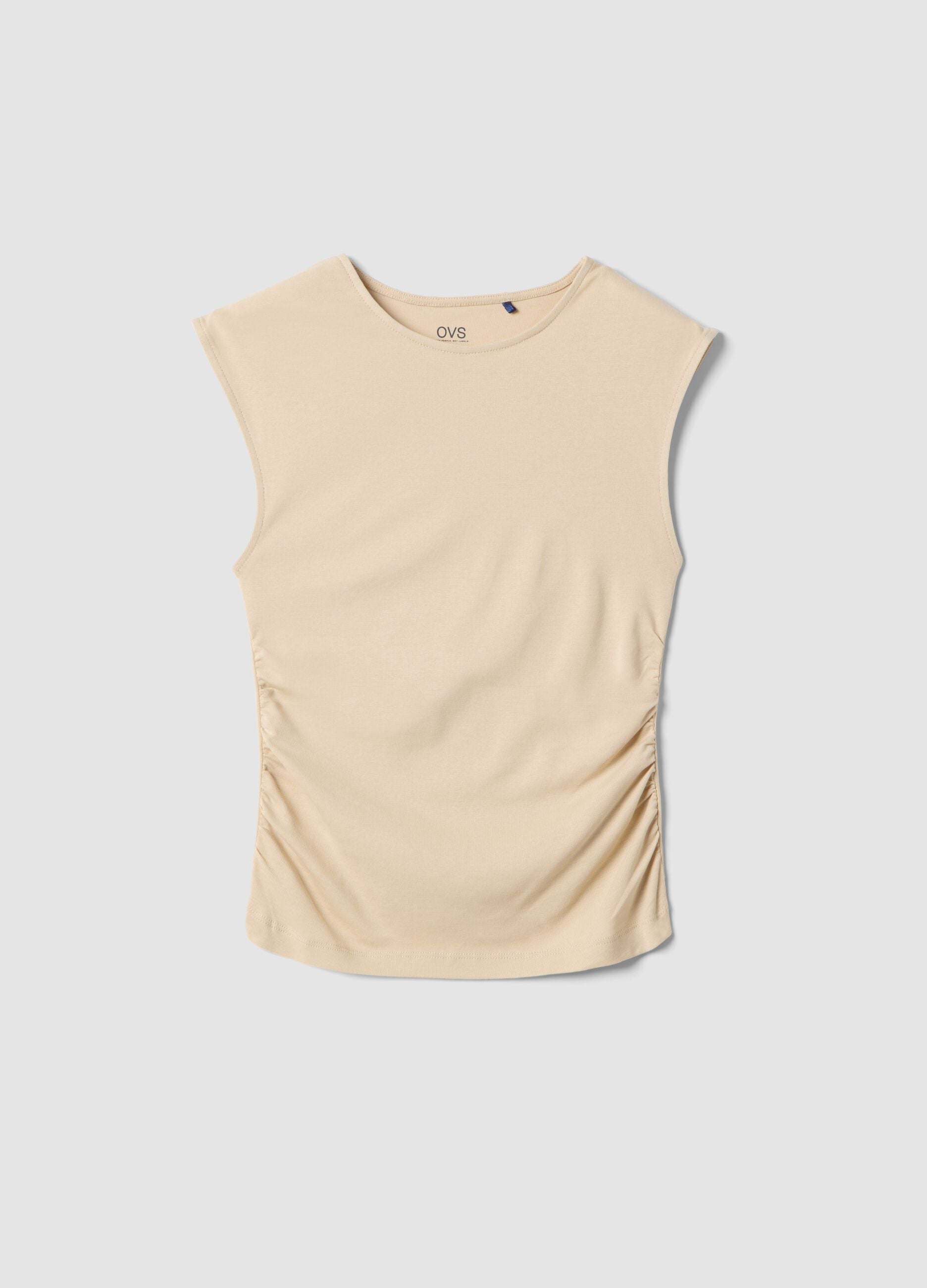 Beige pure cotton regular fit tank top