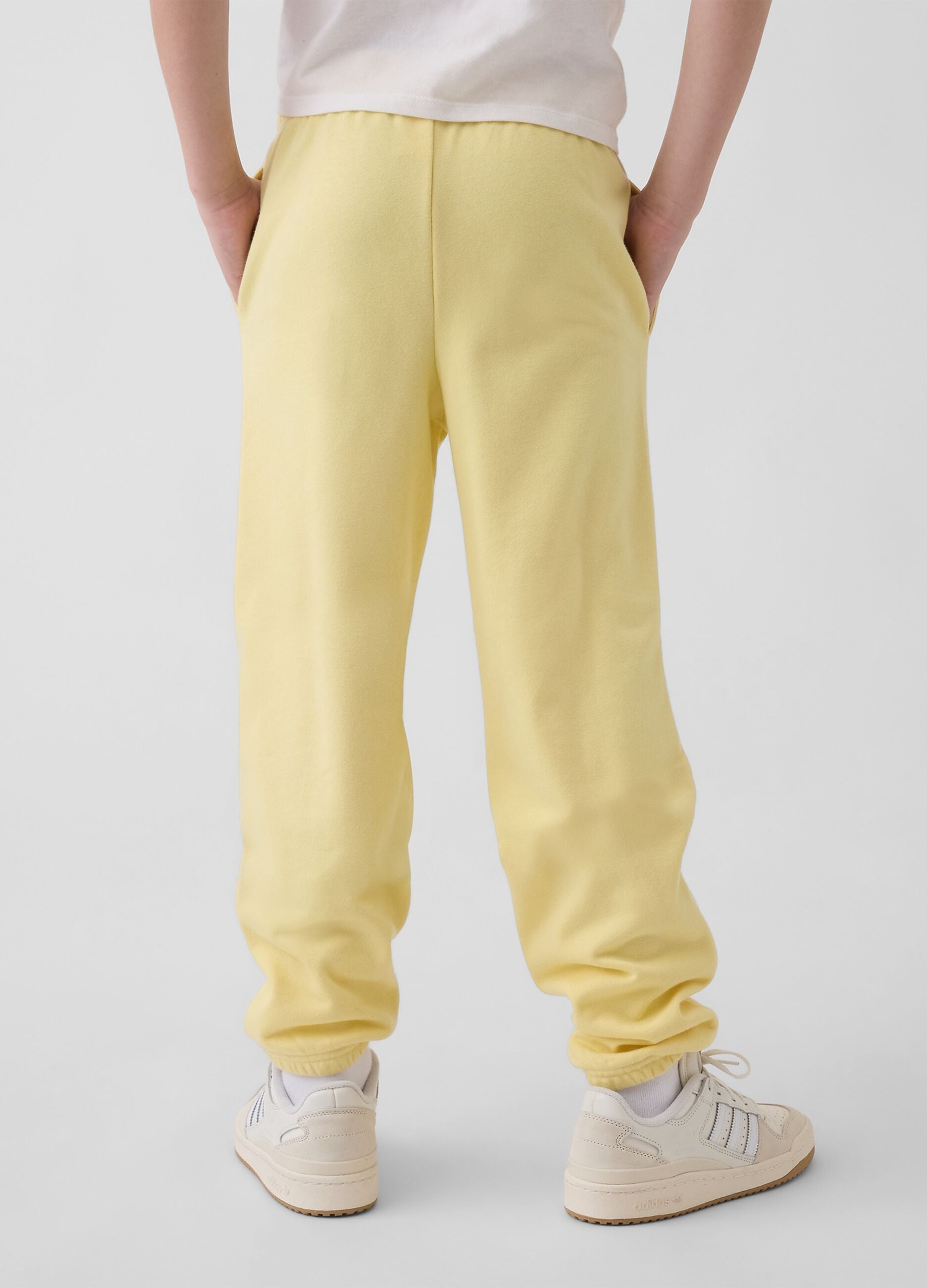 Boys' Regular Fit Yellow Cotton Blend Jogger Trousers