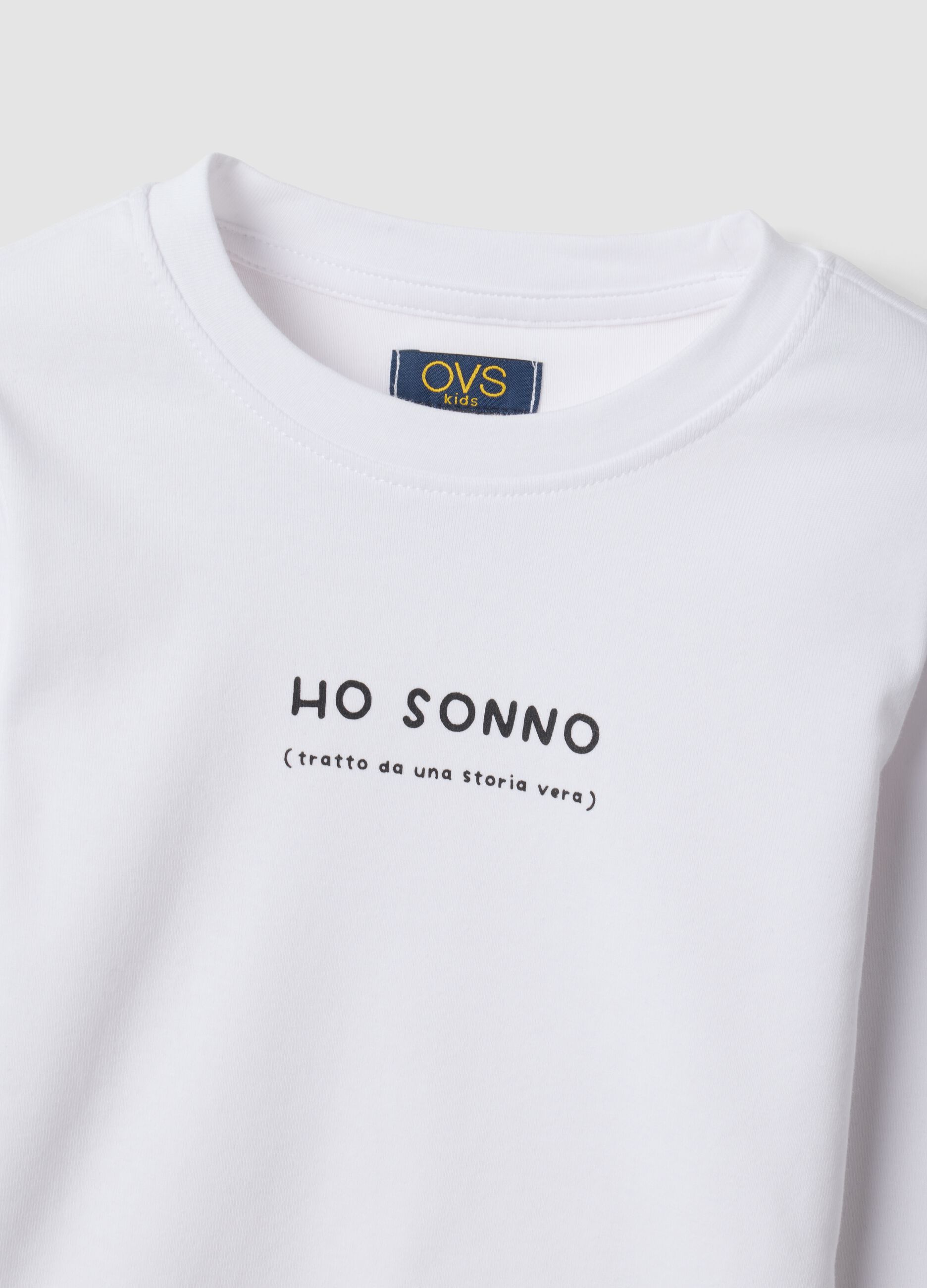 White organic stretch cotton T-shirt with ribbed neckline
