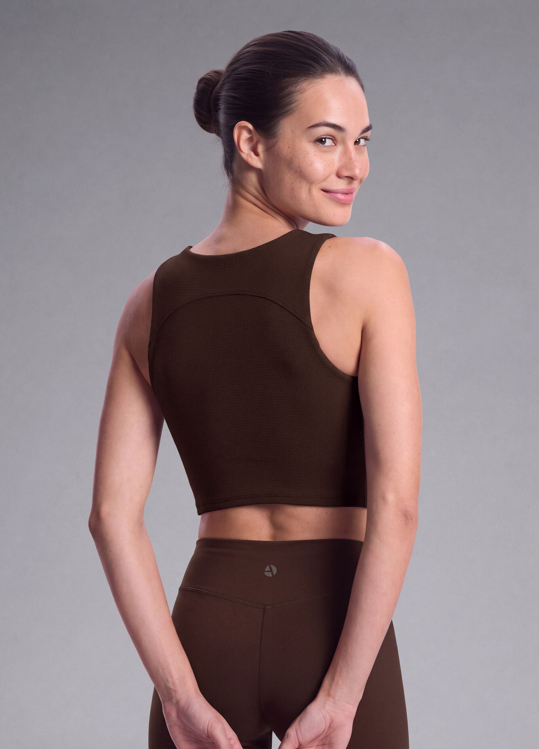 Brown cropped sports top in breathable stretch fabric ALTAVIA STUDIO