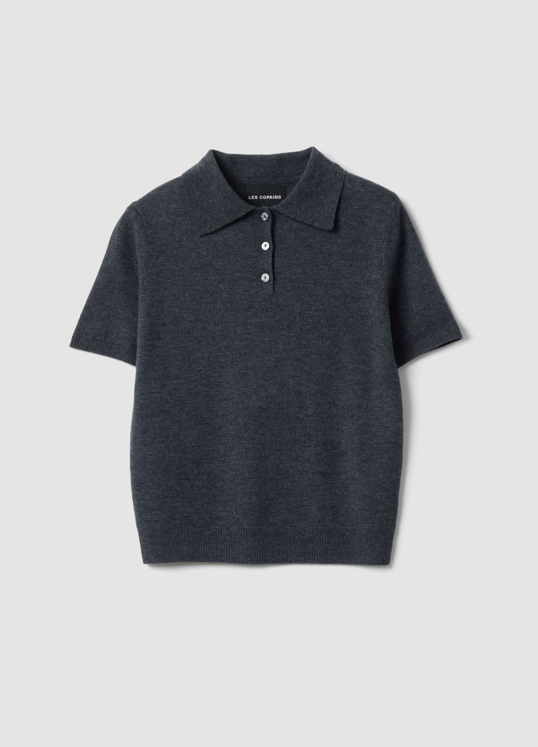 Grey pure wool polo-collar jumper in regular fit