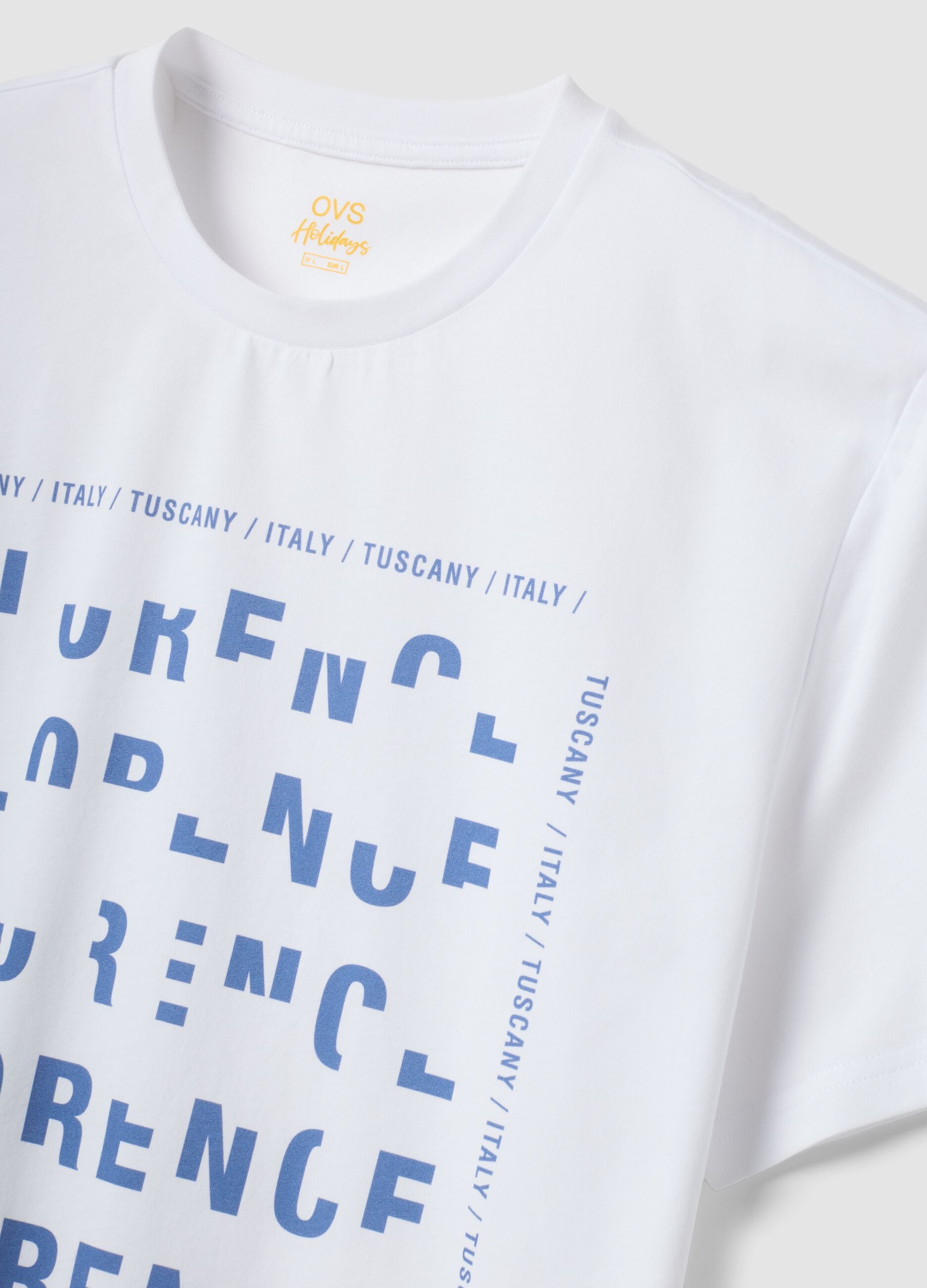 White pure cotton T-shirt with print, regular fit