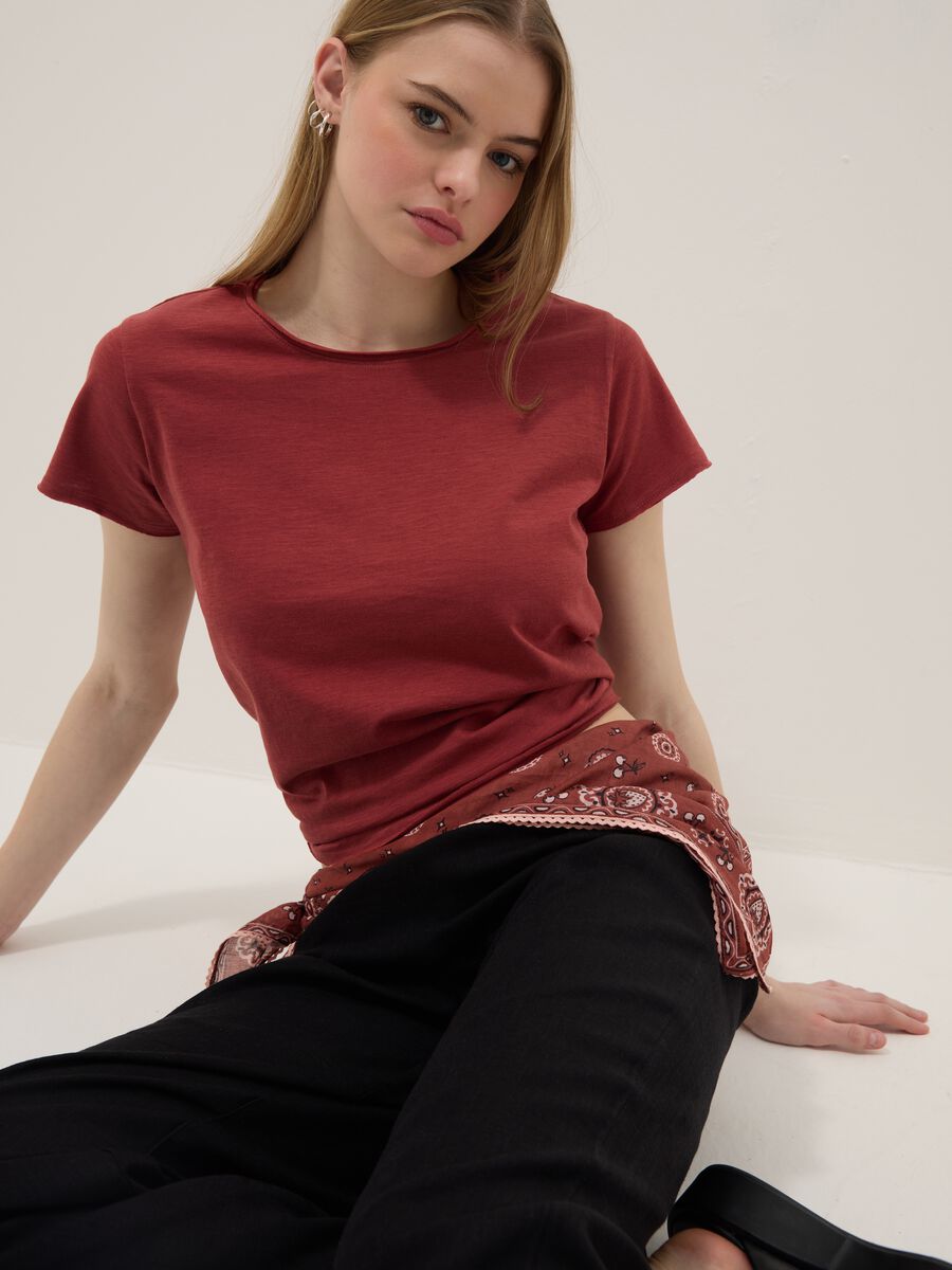 Red pure cotton short-sleeve T-shirt, regular fit_0