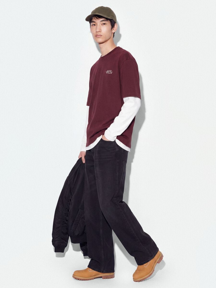 Red pure cotton cropped T-shirt with boxy-fit print_1