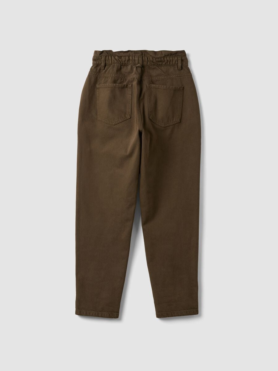 Brown denim baggy-fit jeans in pure cotton with paperbag waist_6