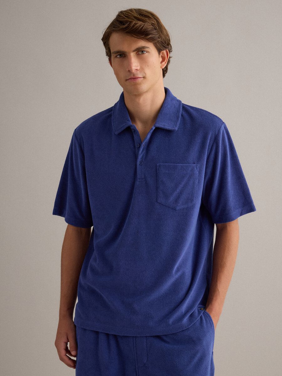 Blue short-sleeved cotton-blend polo shirt_4