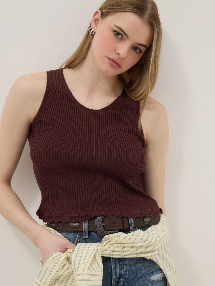 Top fitted in misto viscosa marrone_0