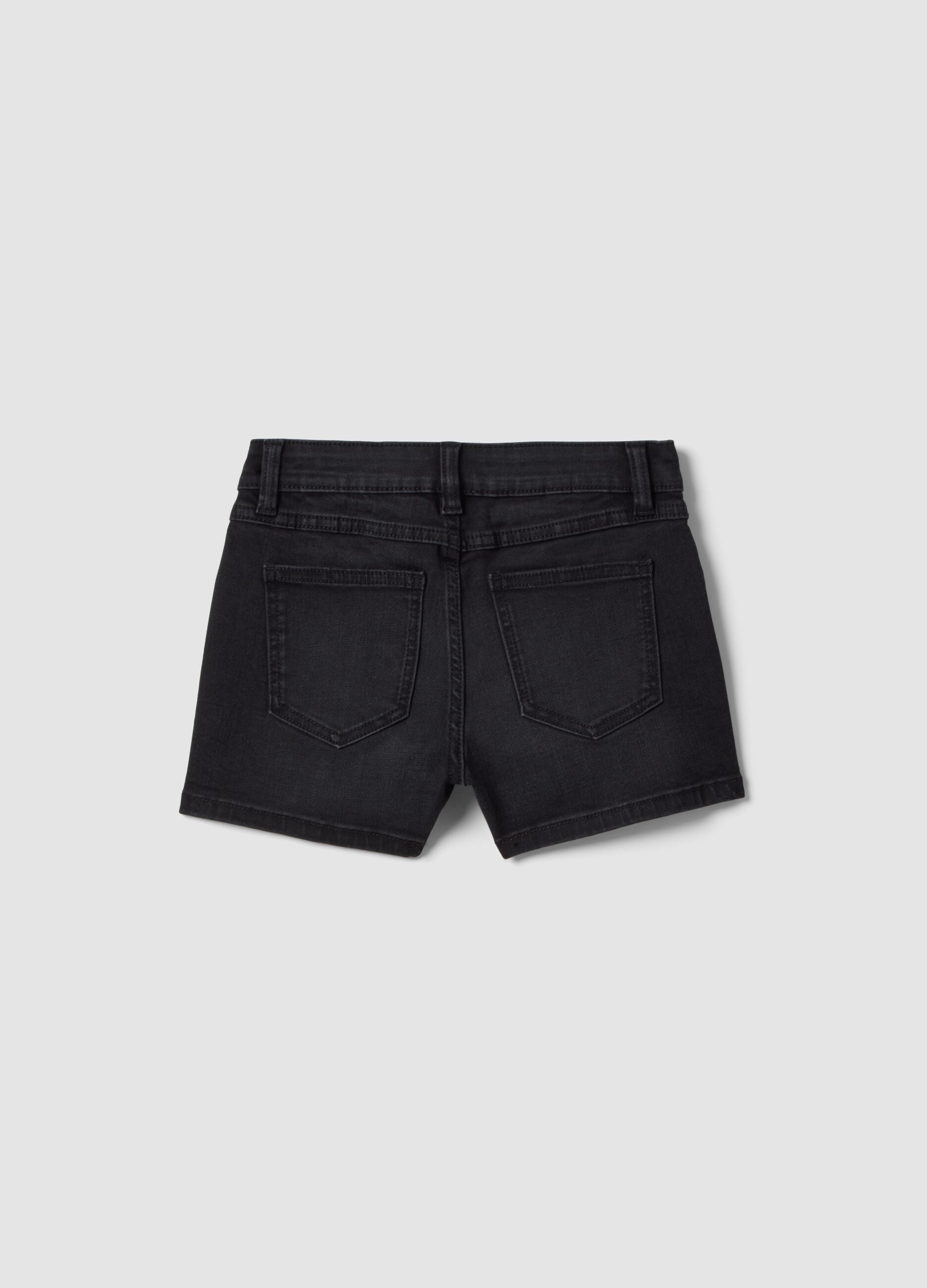 Girls&rsquo; black denim shorts in stretch cotton blend, slim fit