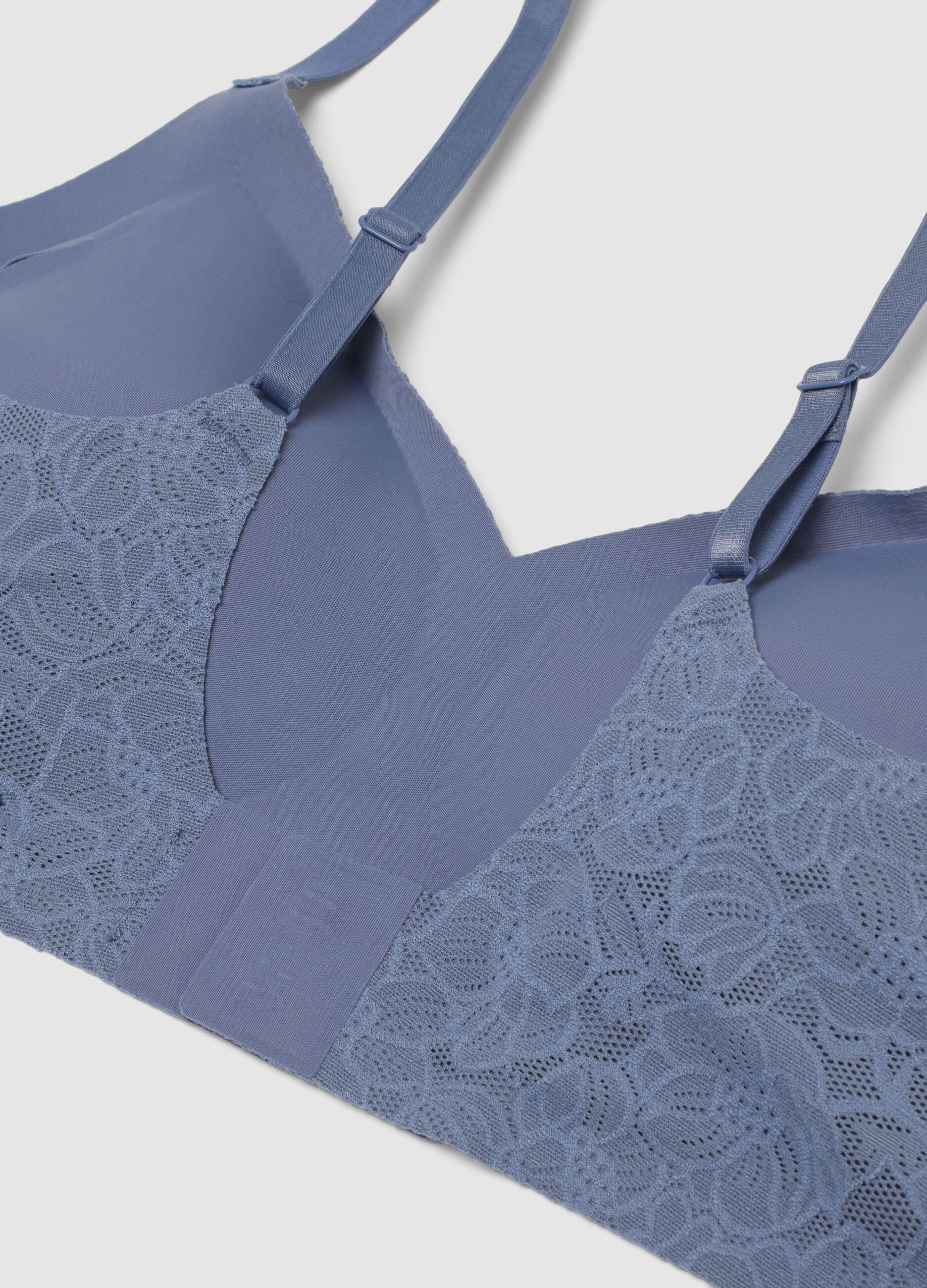 Blue bra with floral lace texture