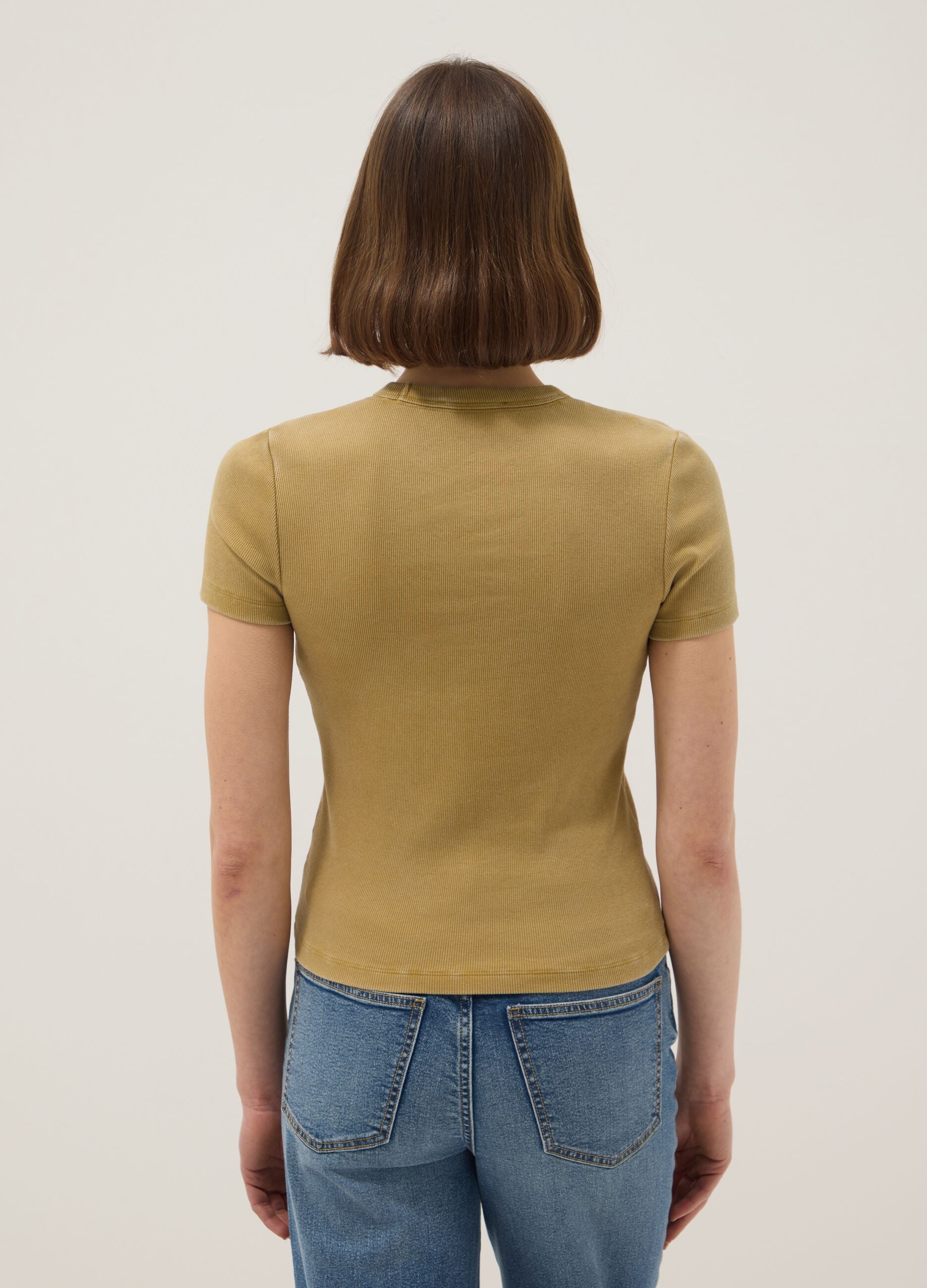 Fitted Yellow Stretch Cotton T-shirt