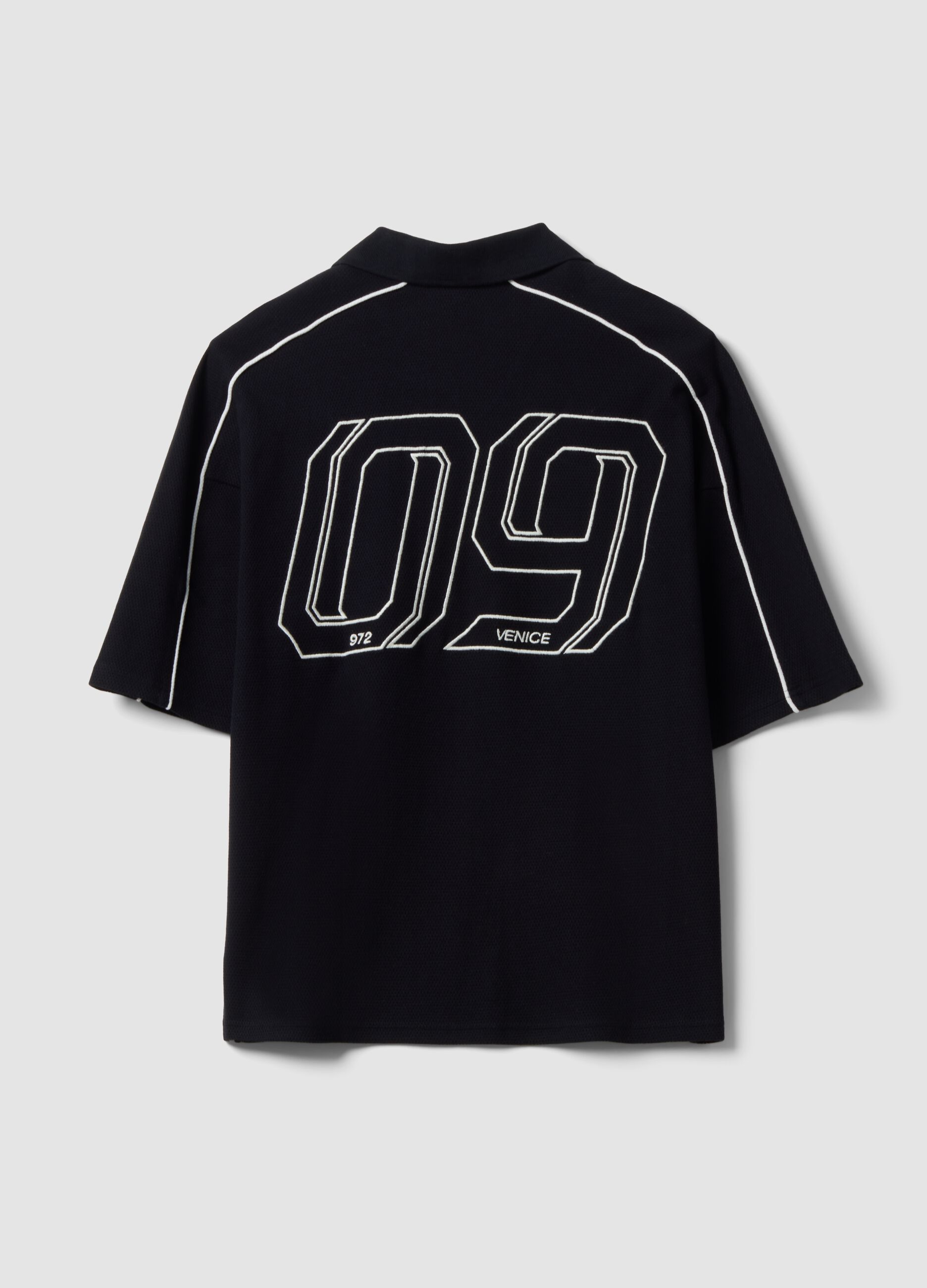 Black pure cotton oversized short-sleeve polo shirt
