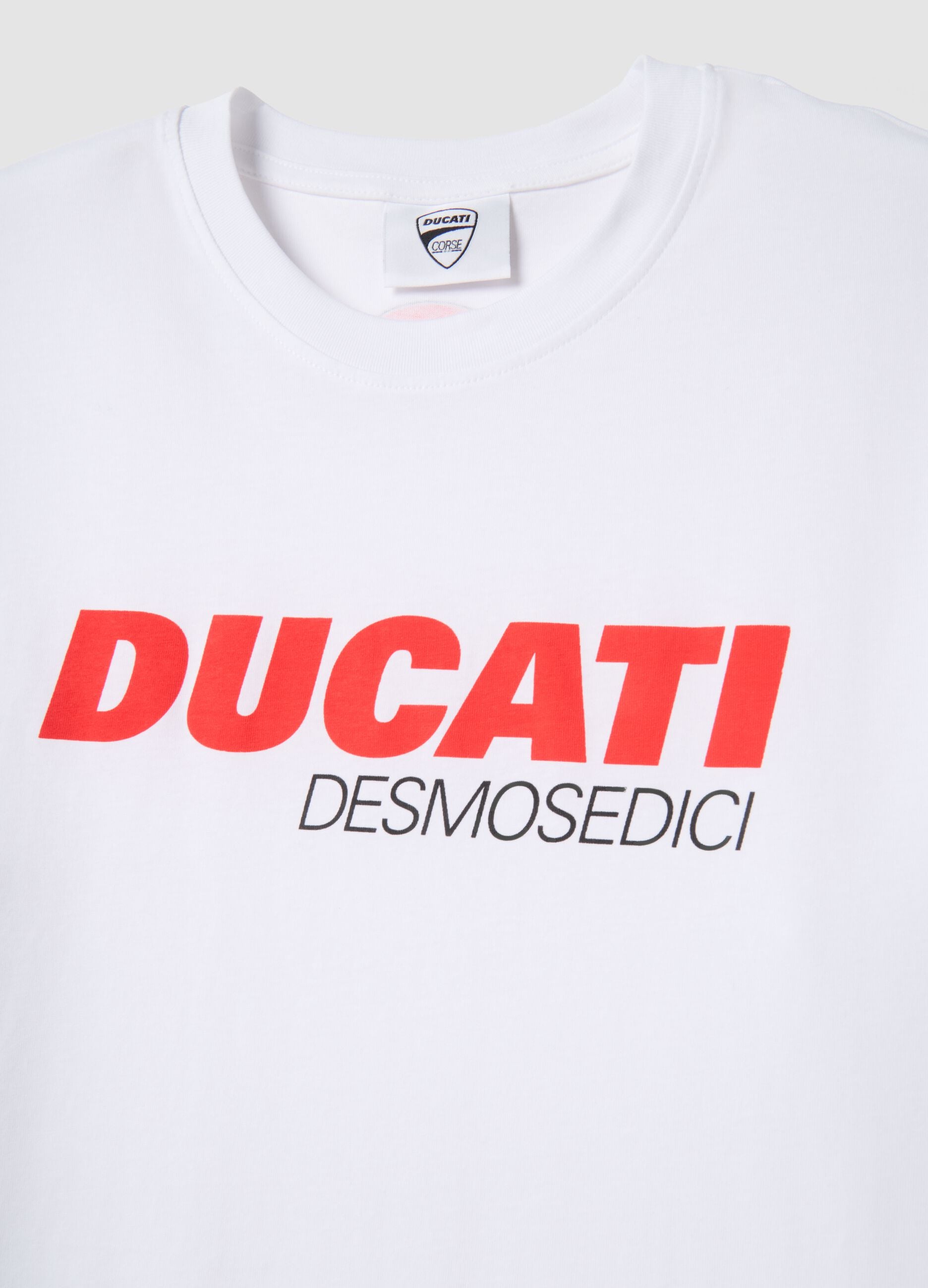 White pure cotton regular fit T-shirt with Ducati print