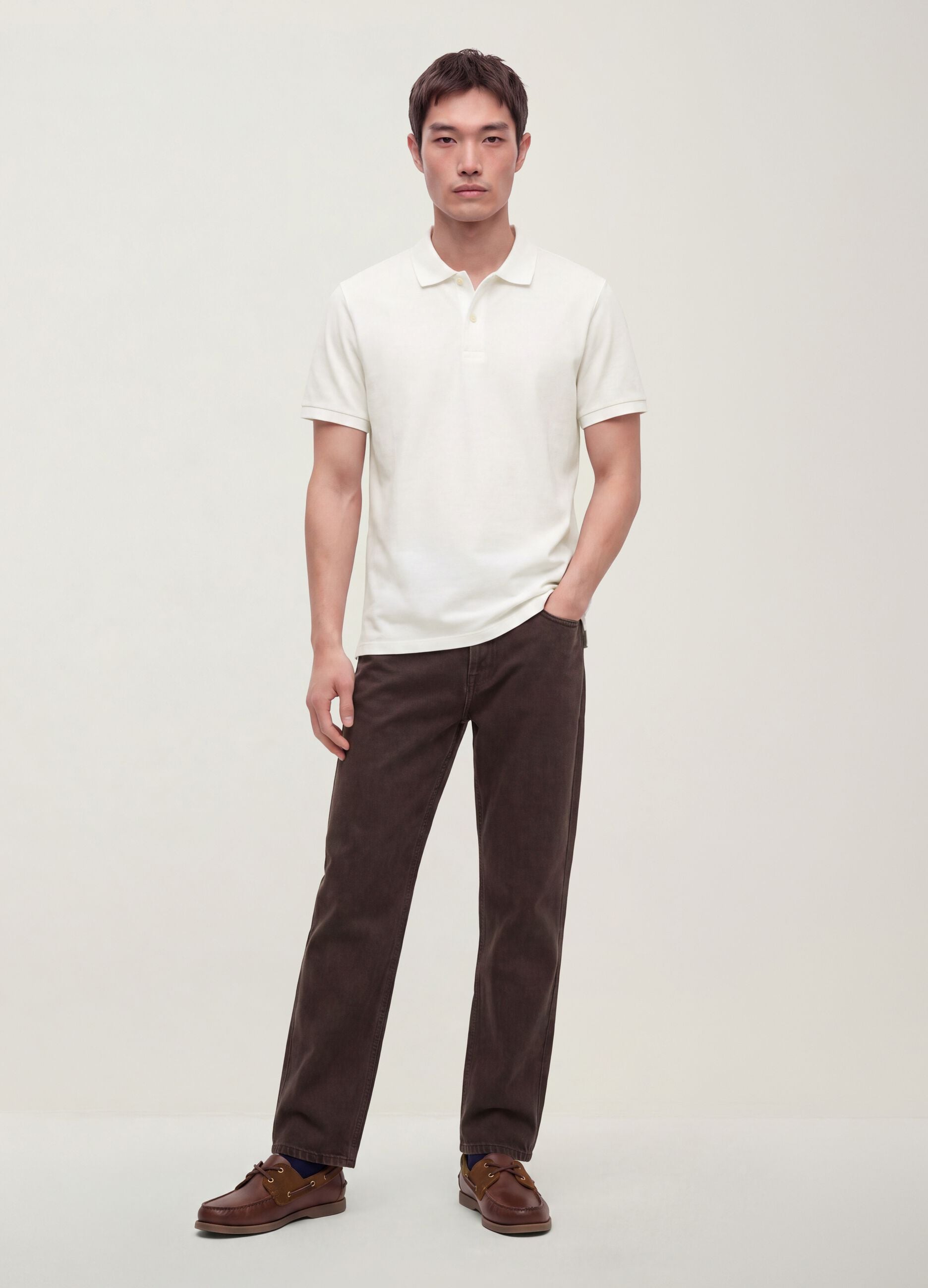Brown pure cotton straight-fit jeans