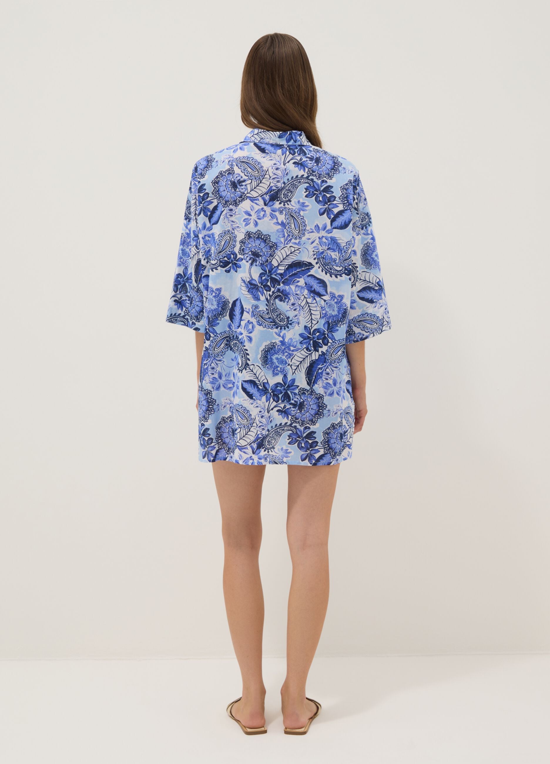Blue pure cotton kaftan with print
