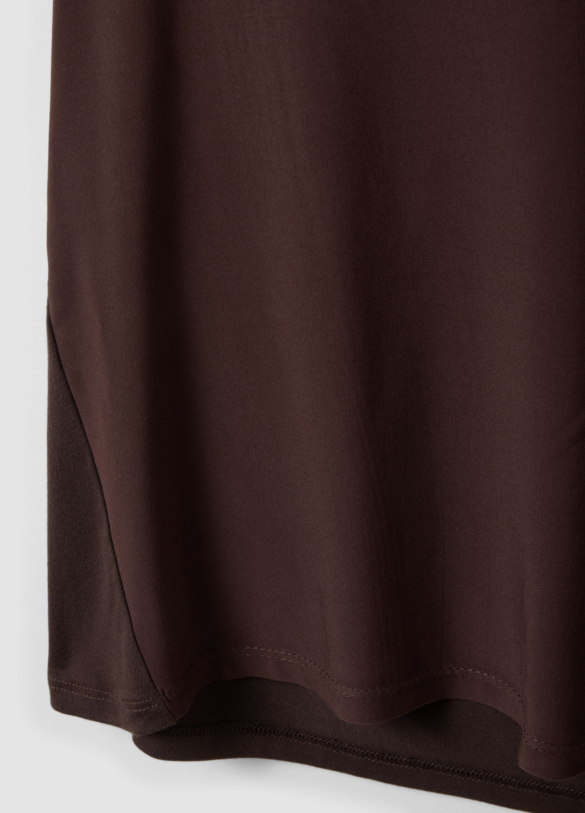 Brown pure viscose V-neck T-shirt, regular fit