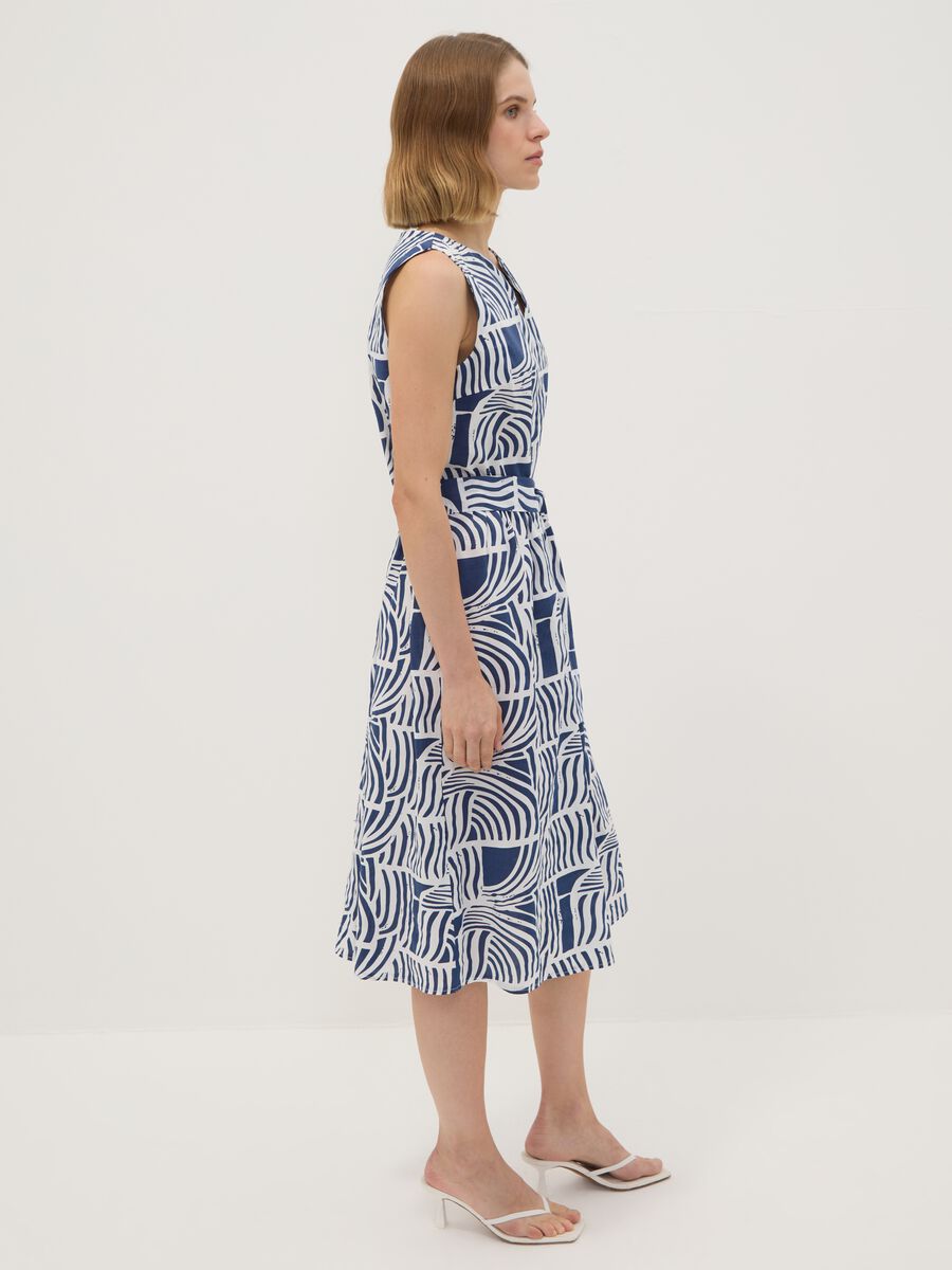 Blue pure cotton dress with print and matching belt, regular fit_2