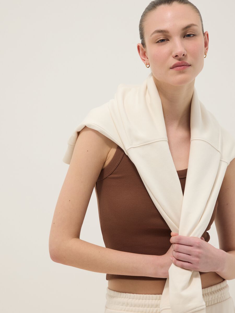 Brown fitted stretch-cotton vest top_1