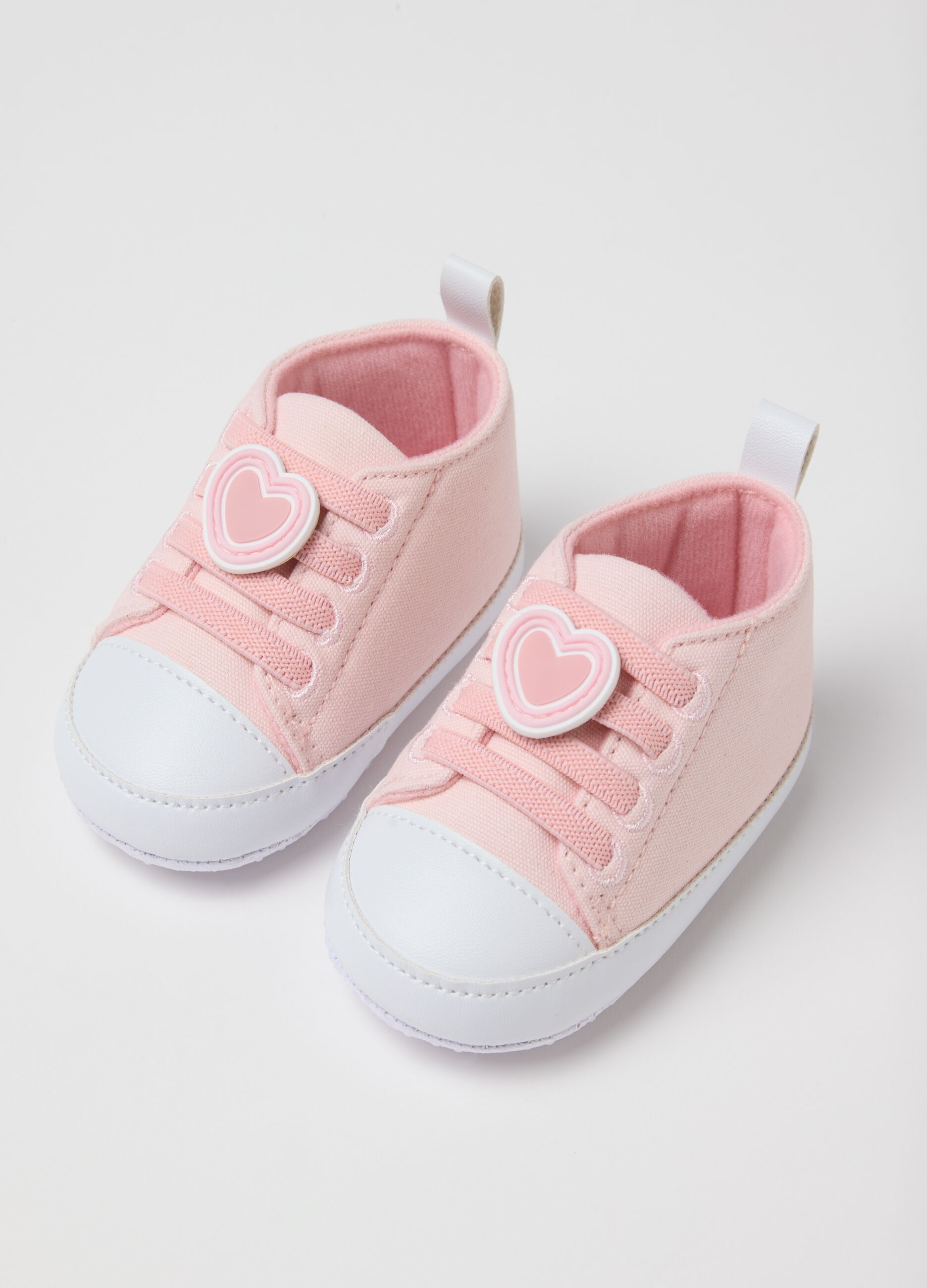Pink canvas booties for newborn girl