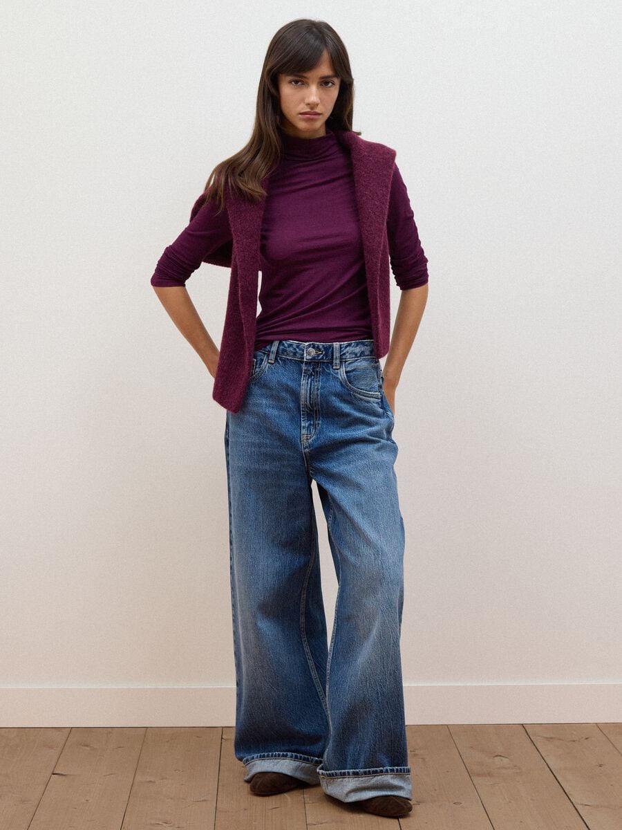 Purple modal and stretch cashmere T-shirt, regular fit_1