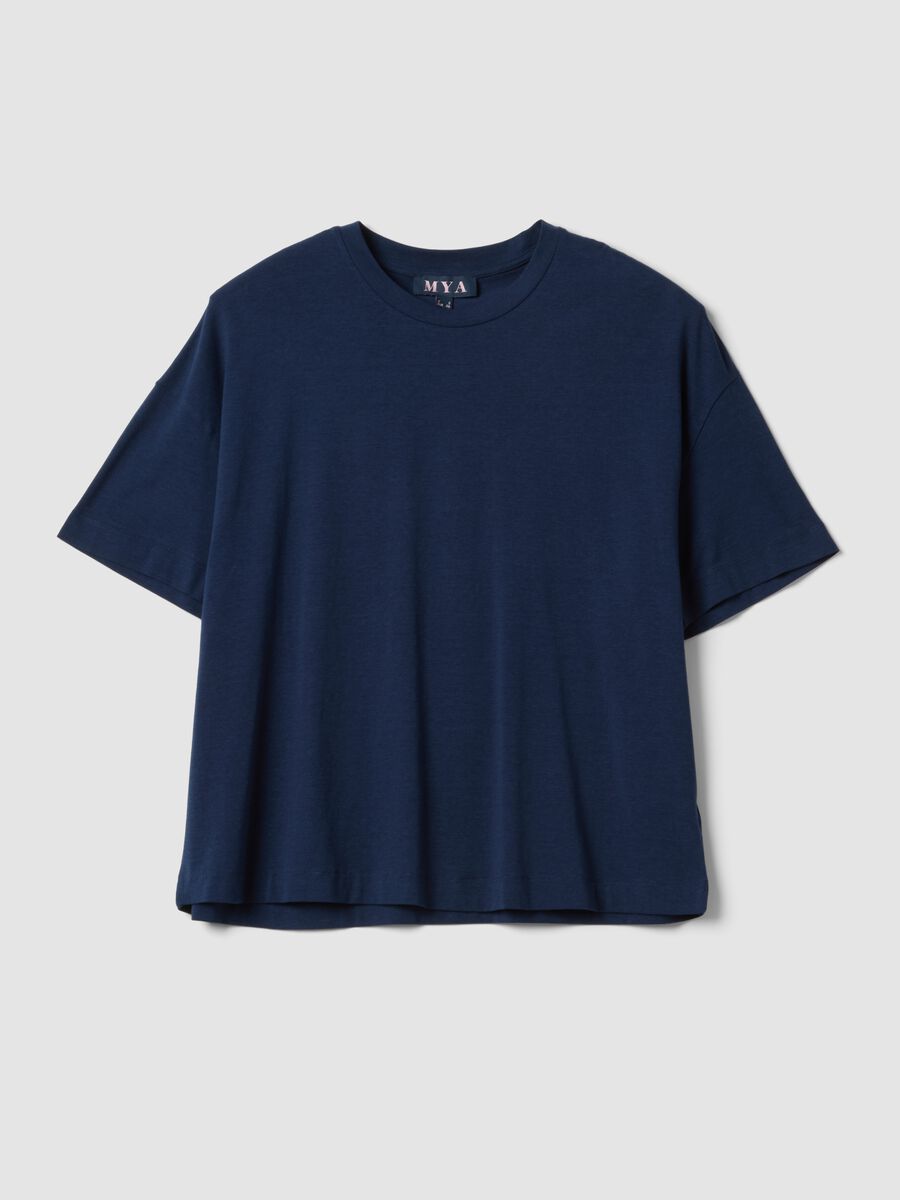 Blue short-sleeved T-shirt in stretch cotton and modal_4