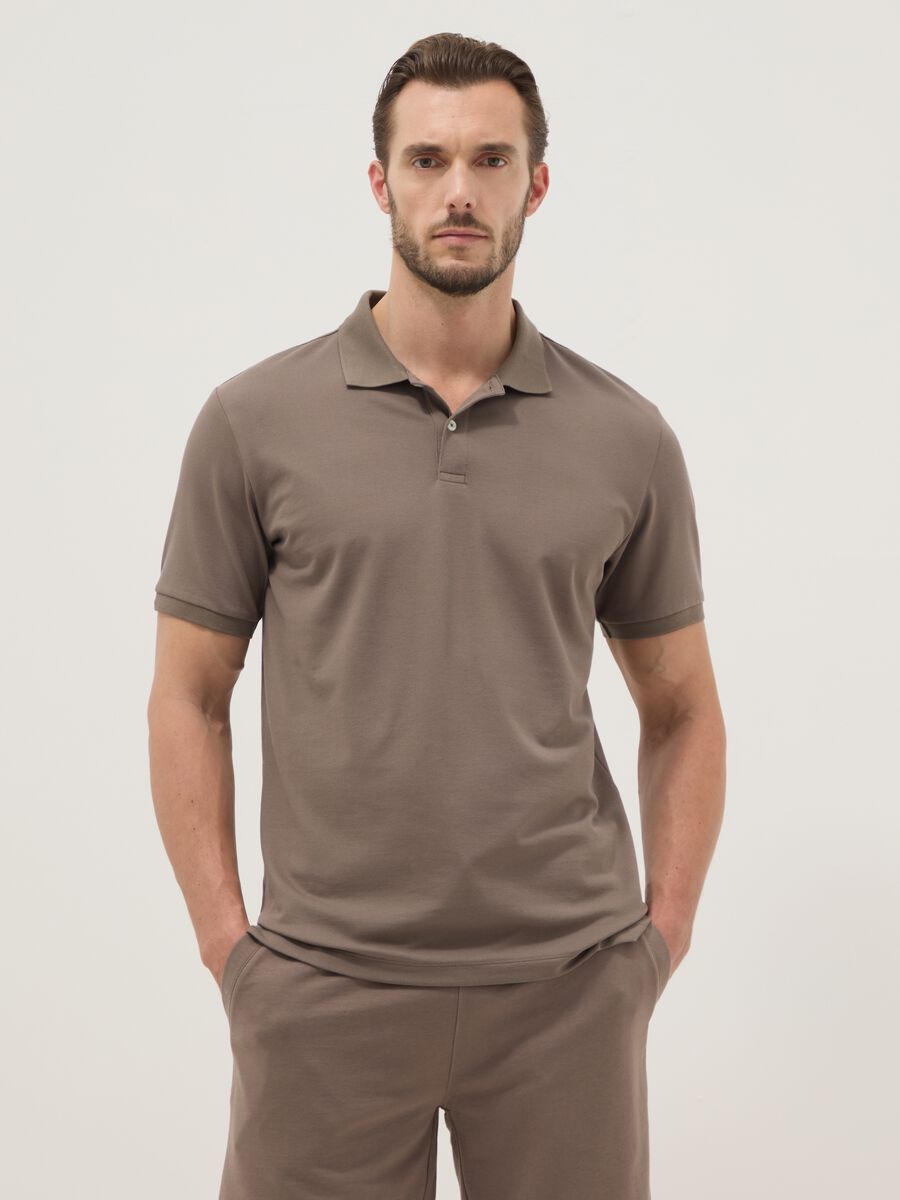 Brown stretch cotton blend polo shirt regular fit_4