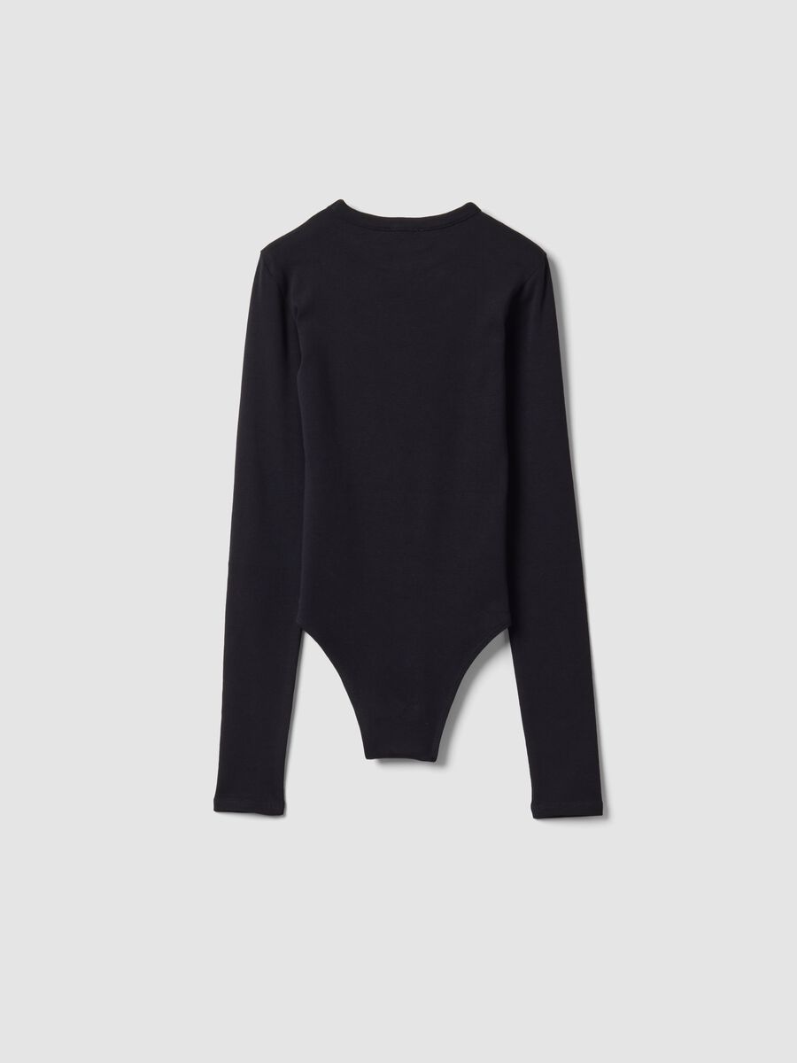 Black fitted stretch-cotton bodysuit with crew neck_4