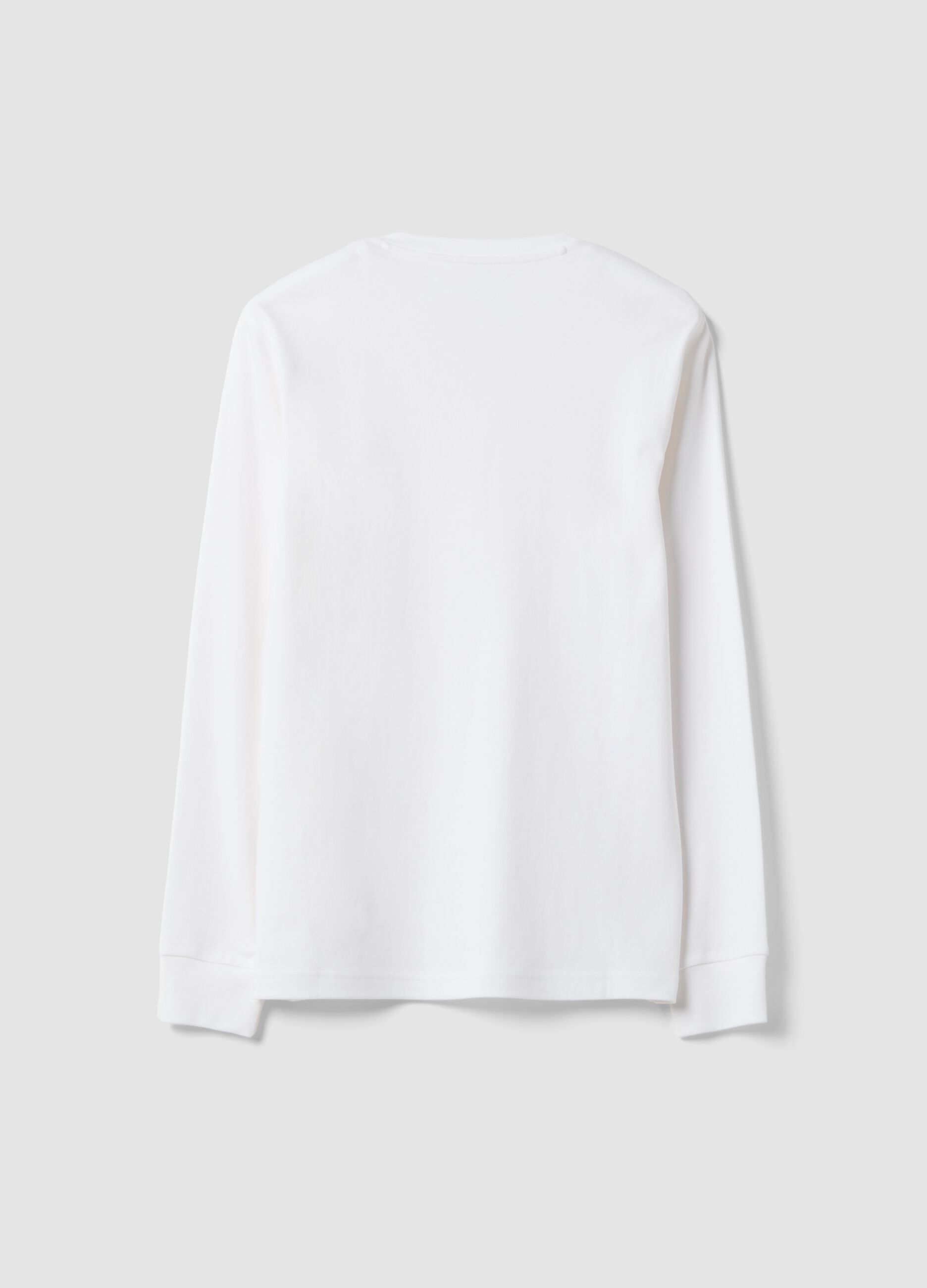 White pure cotton V-neck T-shirt, regular fit