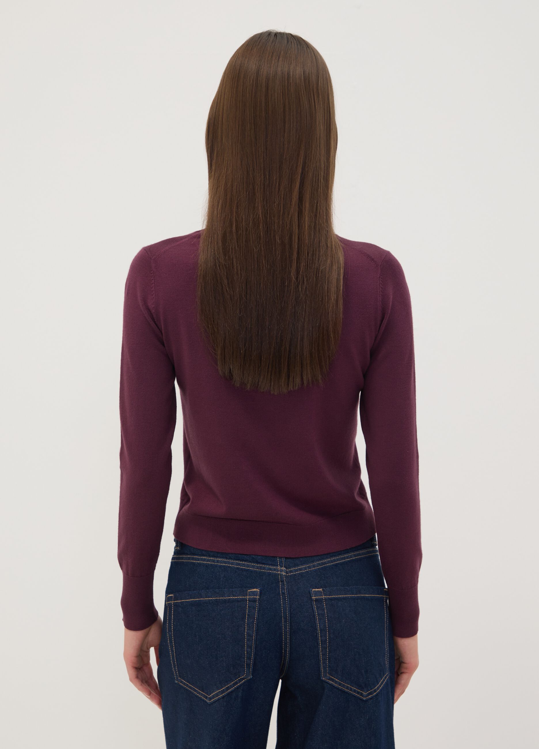 Purple viscose-blend crew-neck top