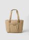 Beige shopper bag with gathered outer pocket_0