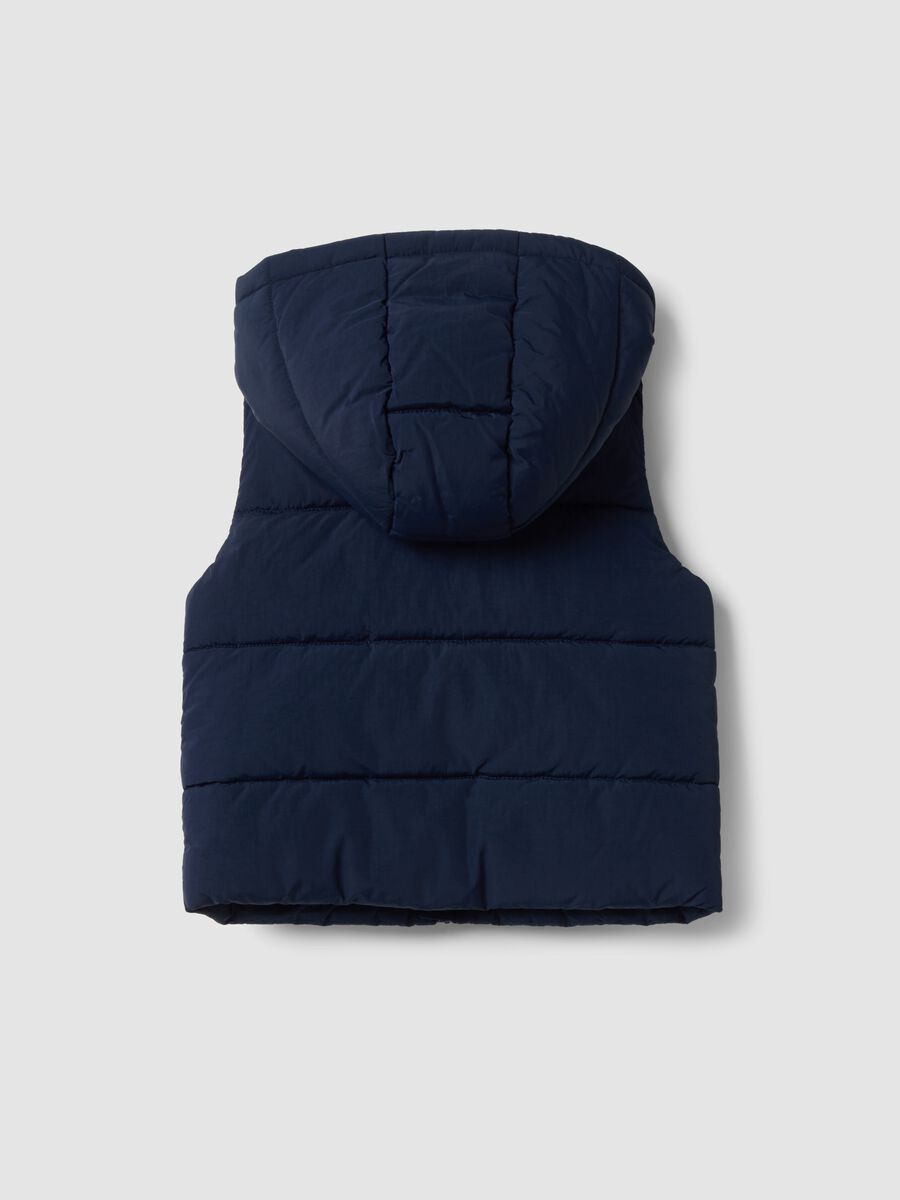 Gilet blu imbottito con cappuccio e zip per bimbo_1
