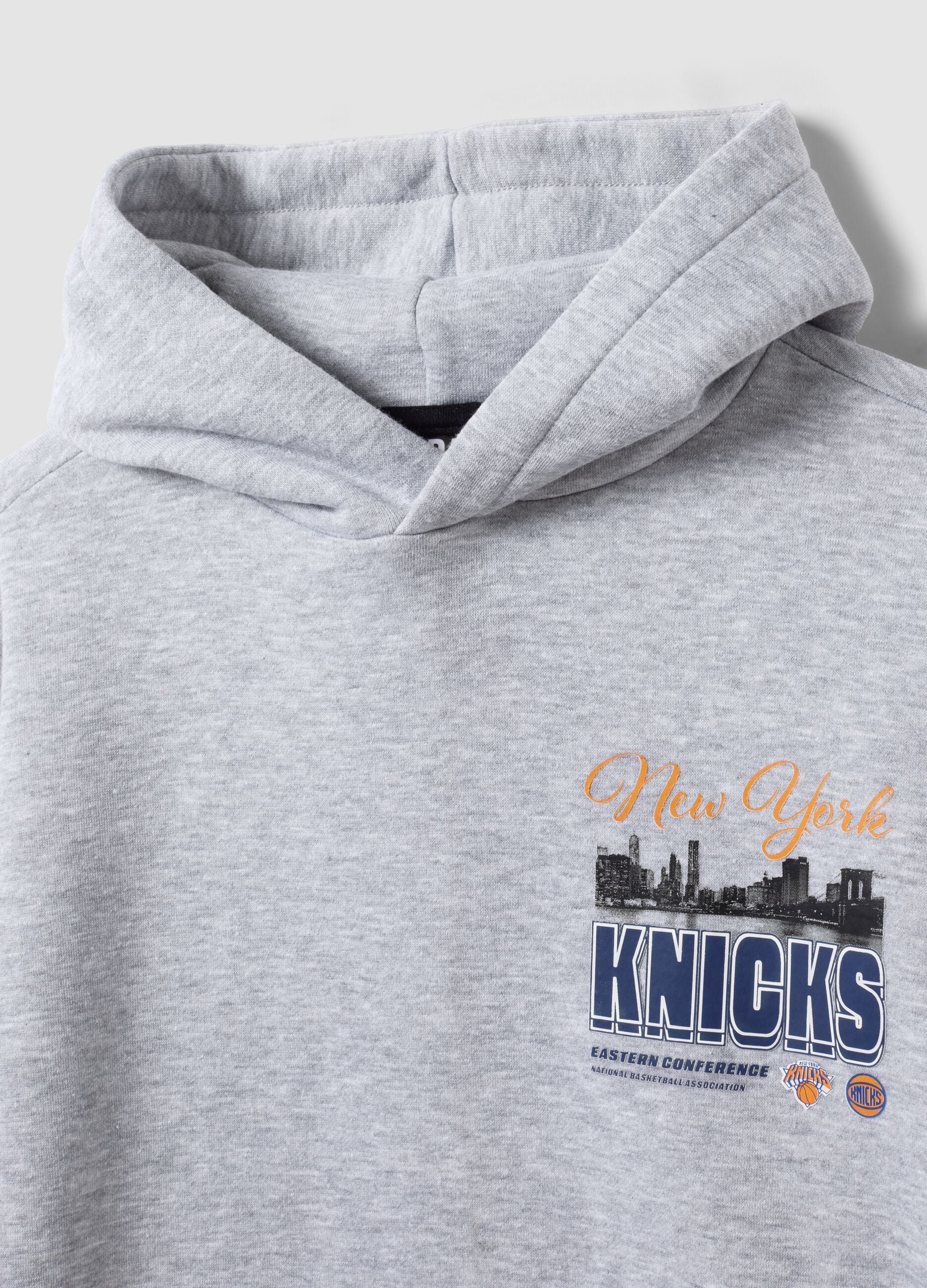 Grey cotton-blend hoodie with New York Knicks print