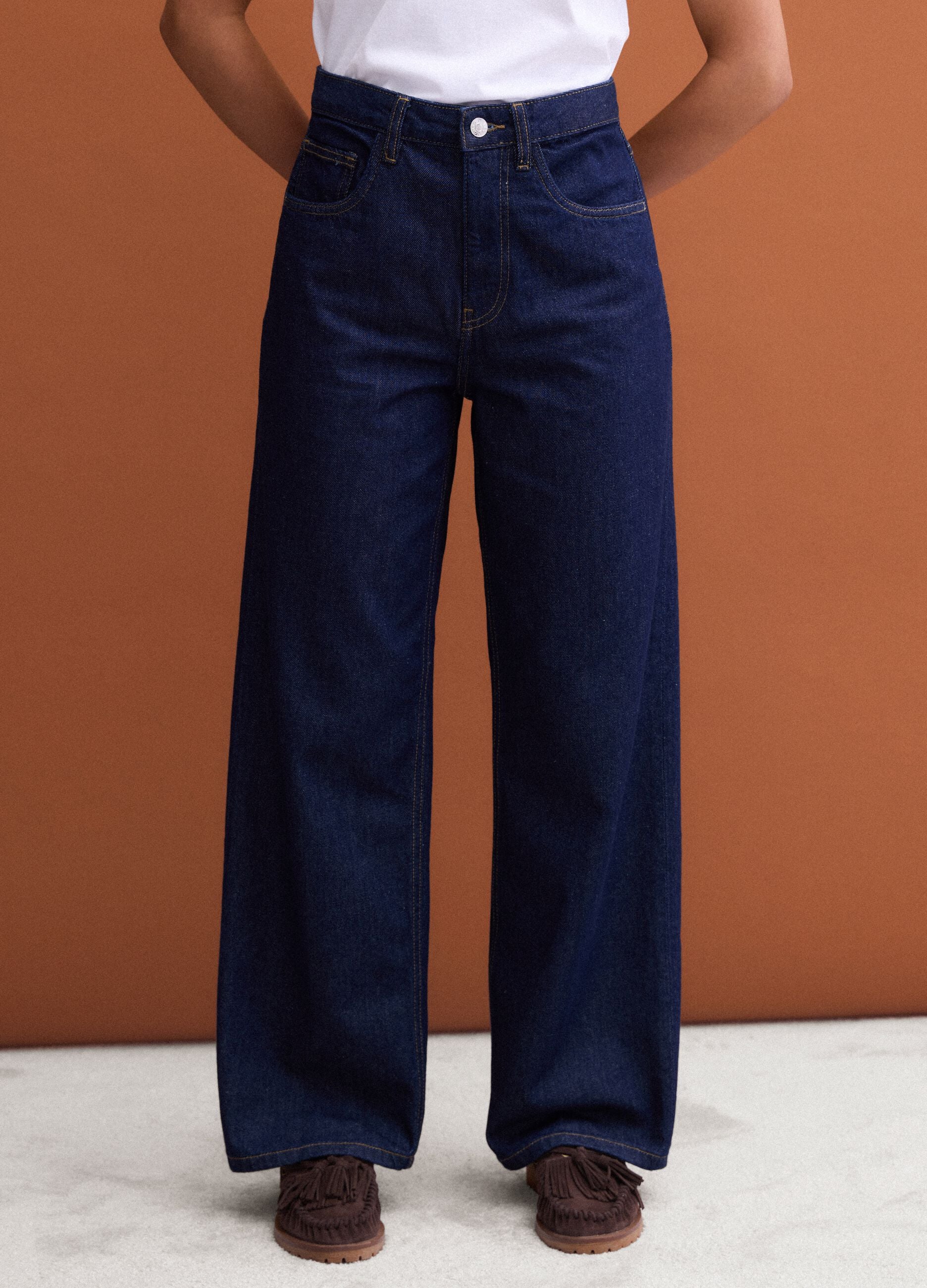 Blue denim straight-fit jeans in pure cotton