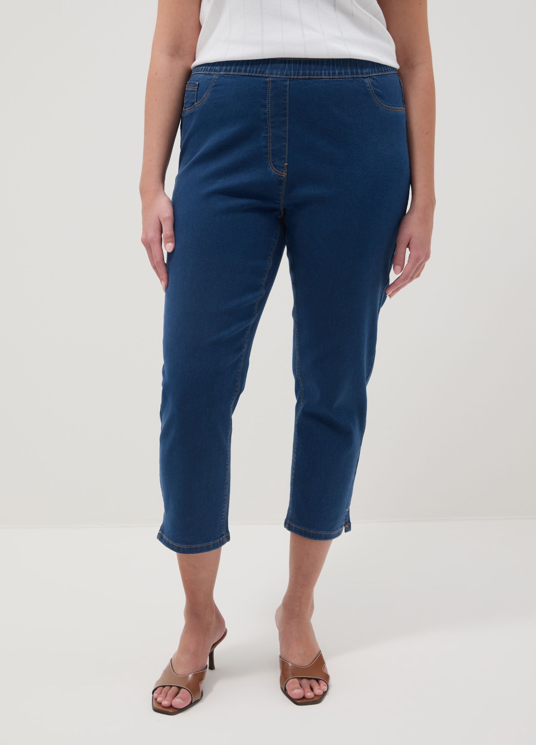 Slim fit blue stretch cotton blend trousers
