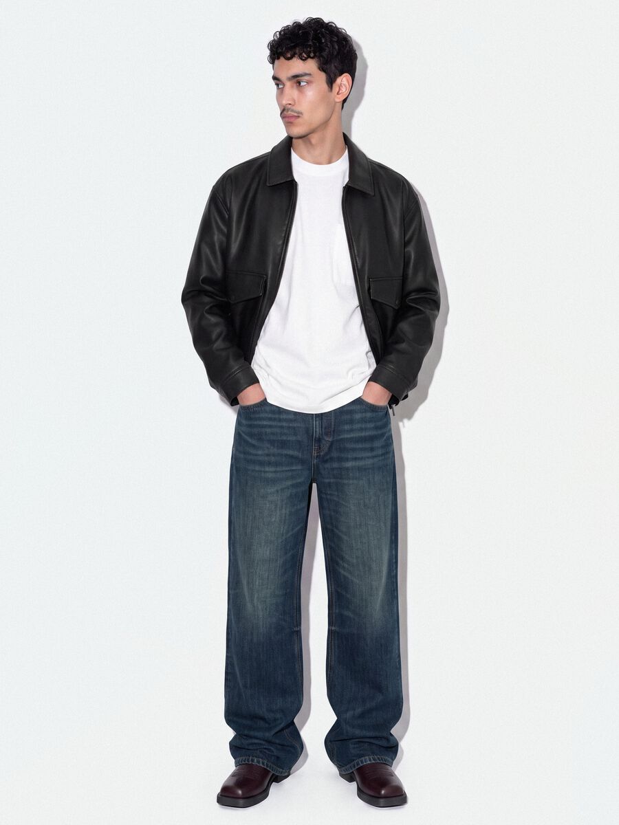 Giubbotto nero crop con zip e tasche con pattina over fit_1