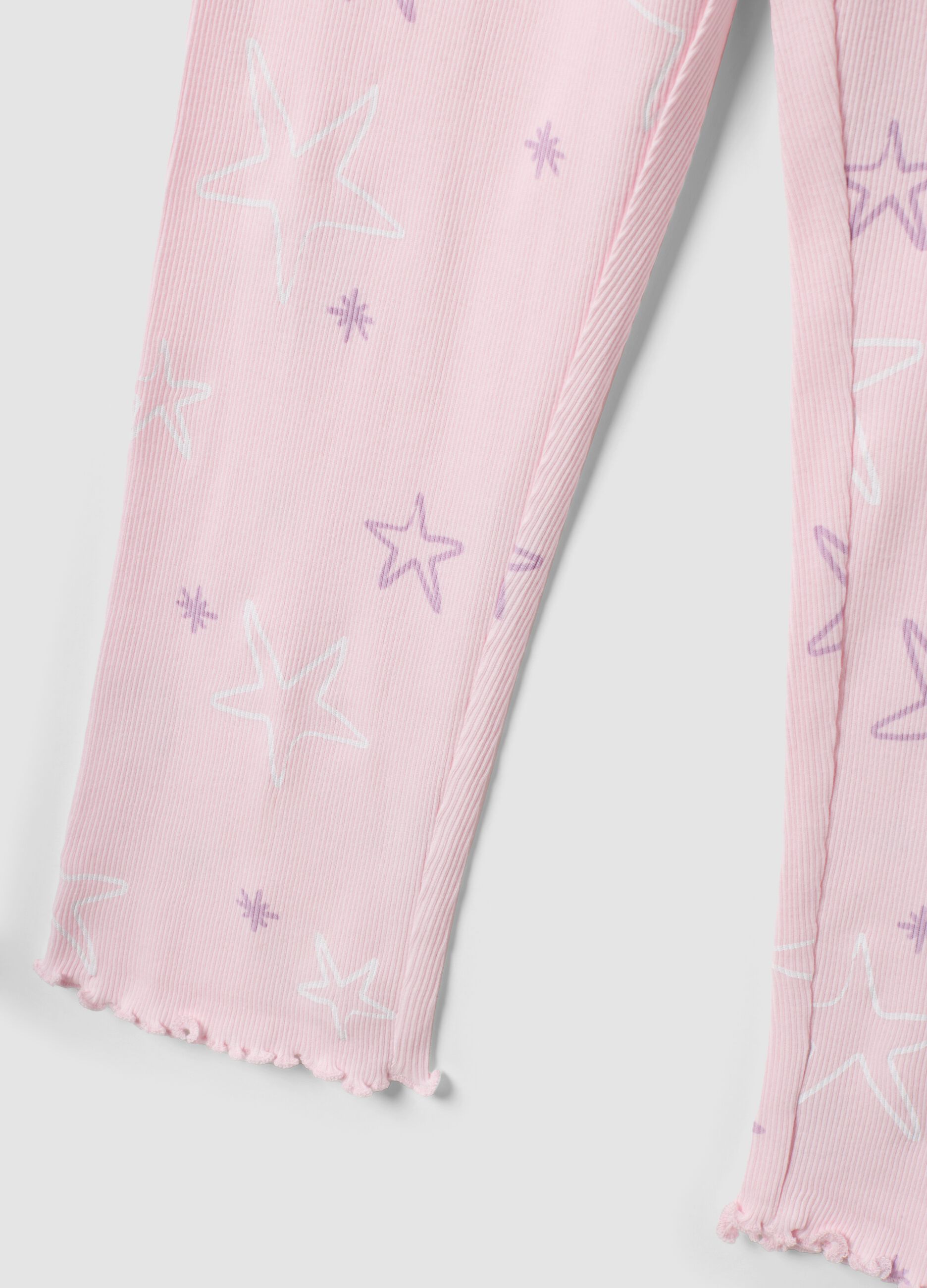 Pink organic ribbed cotton star pyjamas for girls