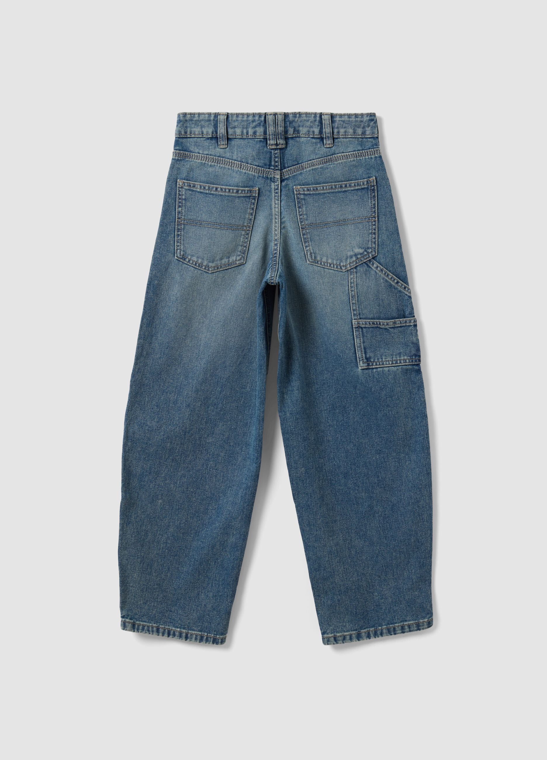 Blue denim pure cotton balloon-fit jeans