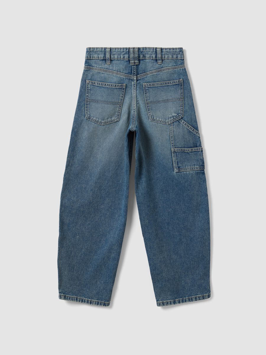 Blue denim pure cotton balloon-fit jeans_2