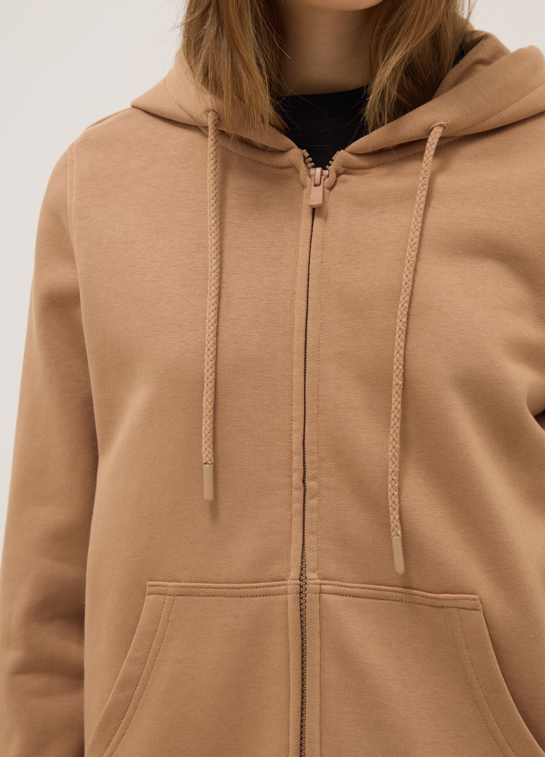 Brown cotton blend hoodie regular fit with zip