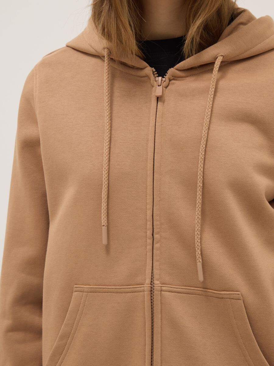 Felpa in misto cotone marrone regular fit con cappuccio e zip_3