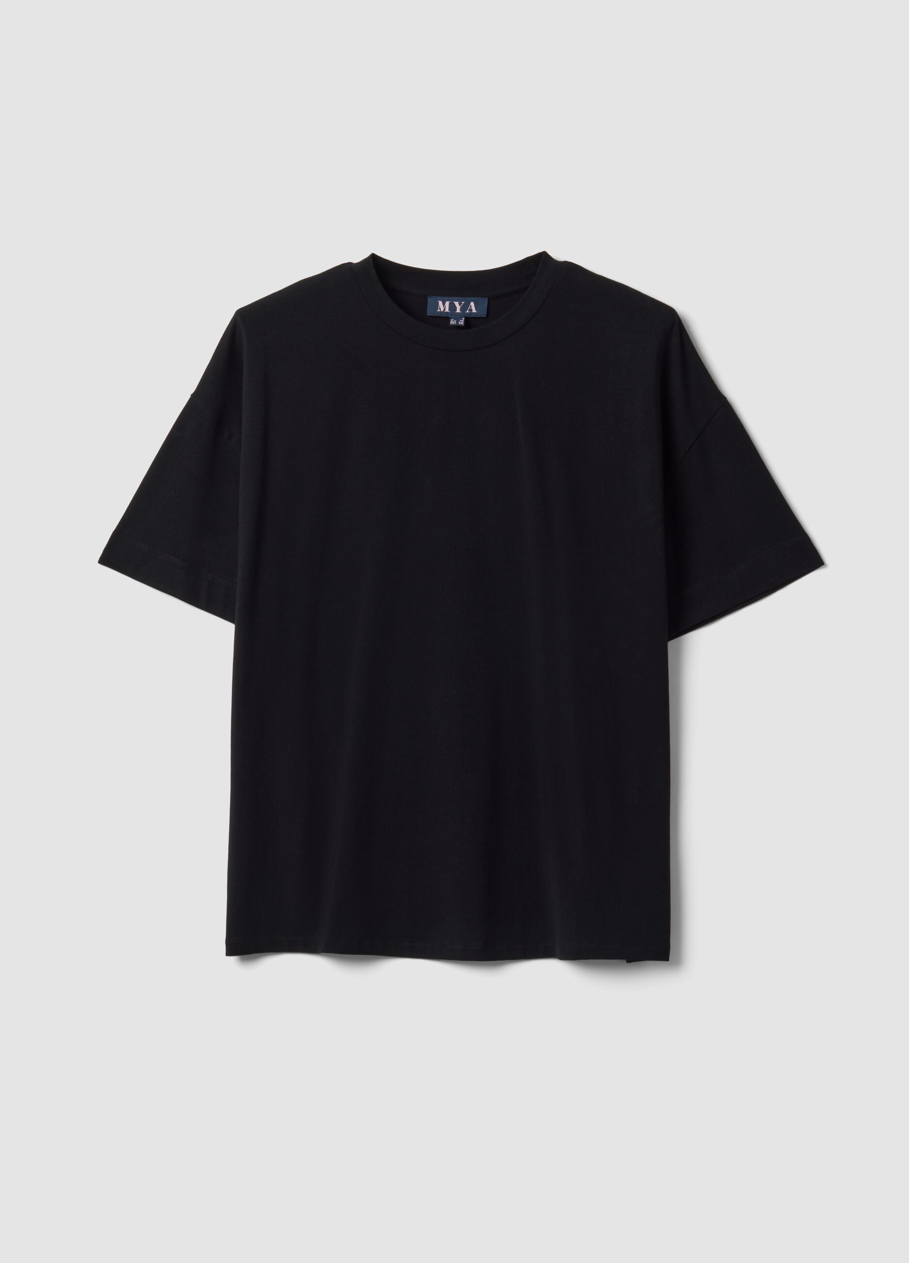 Black crew-neck T-shirt in stretchy cotton-modal blend, regular fit